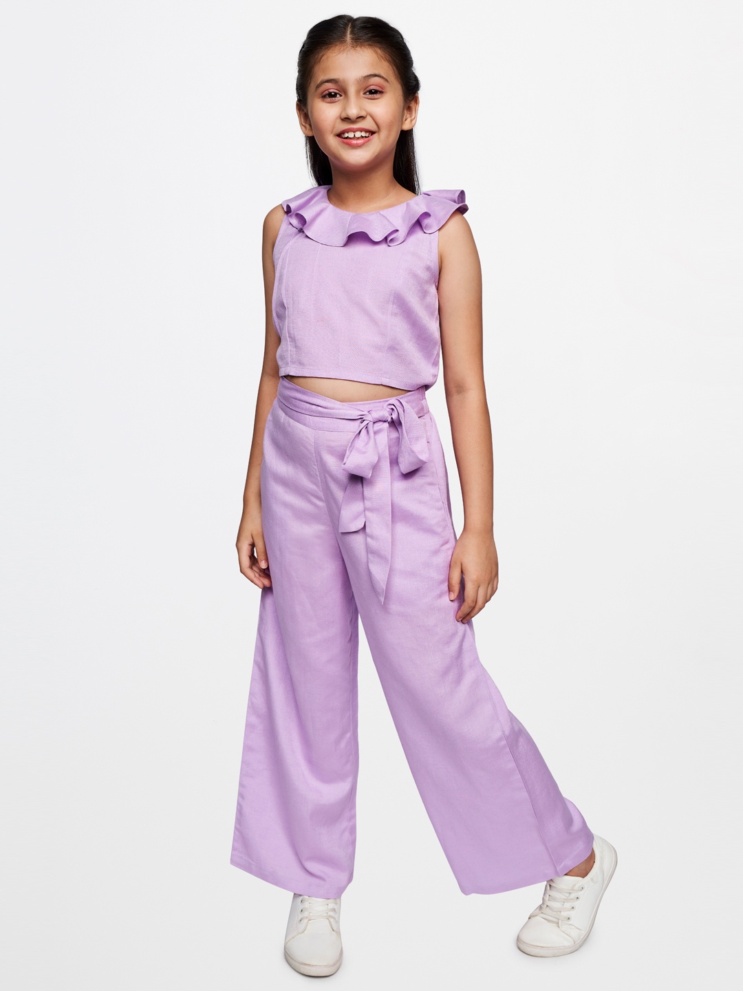 

AND Girls Purple Solid Top with Trousers