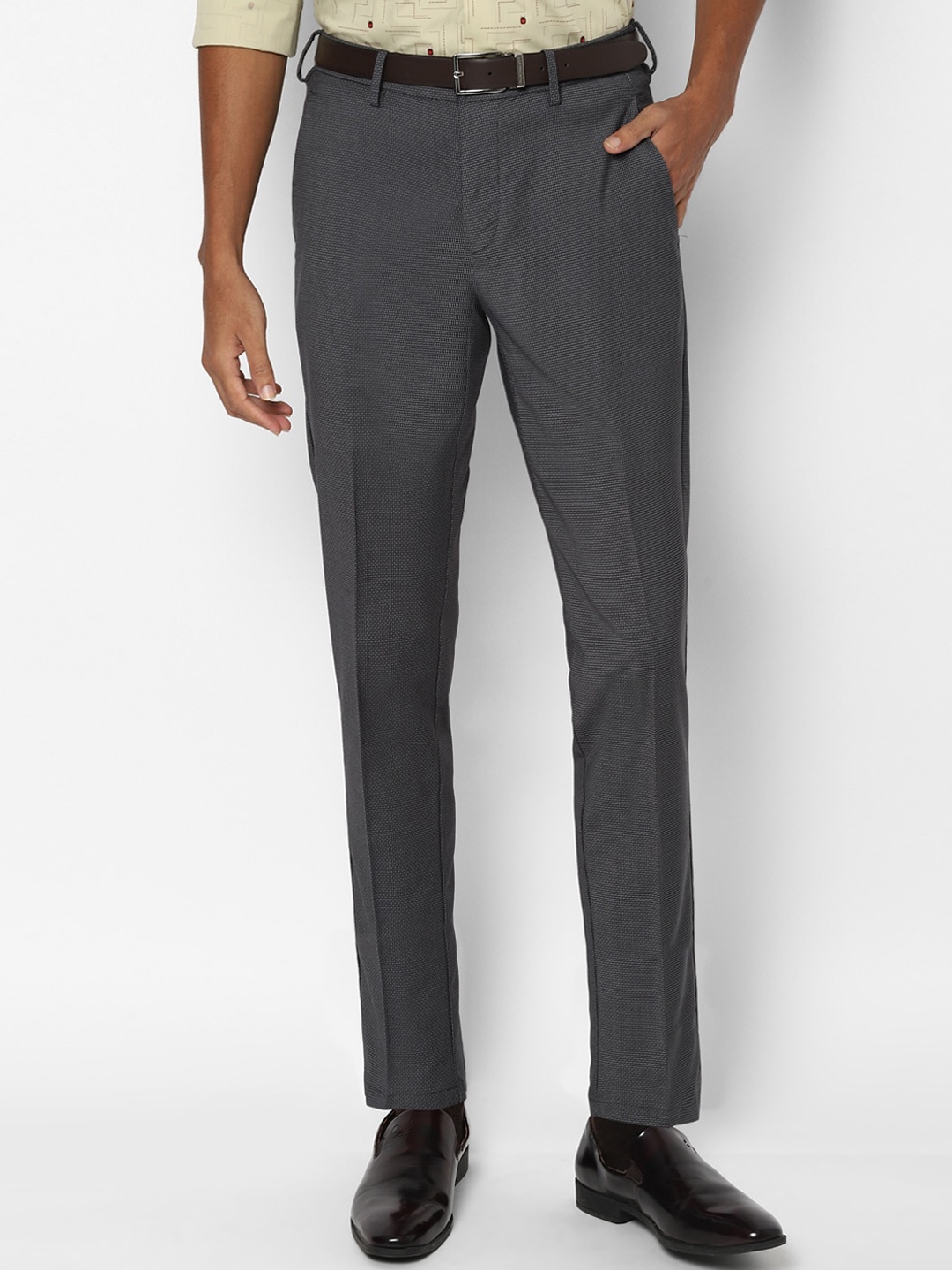 

Allen Solly Men Grey Checked Slim Fit Formal Trousers