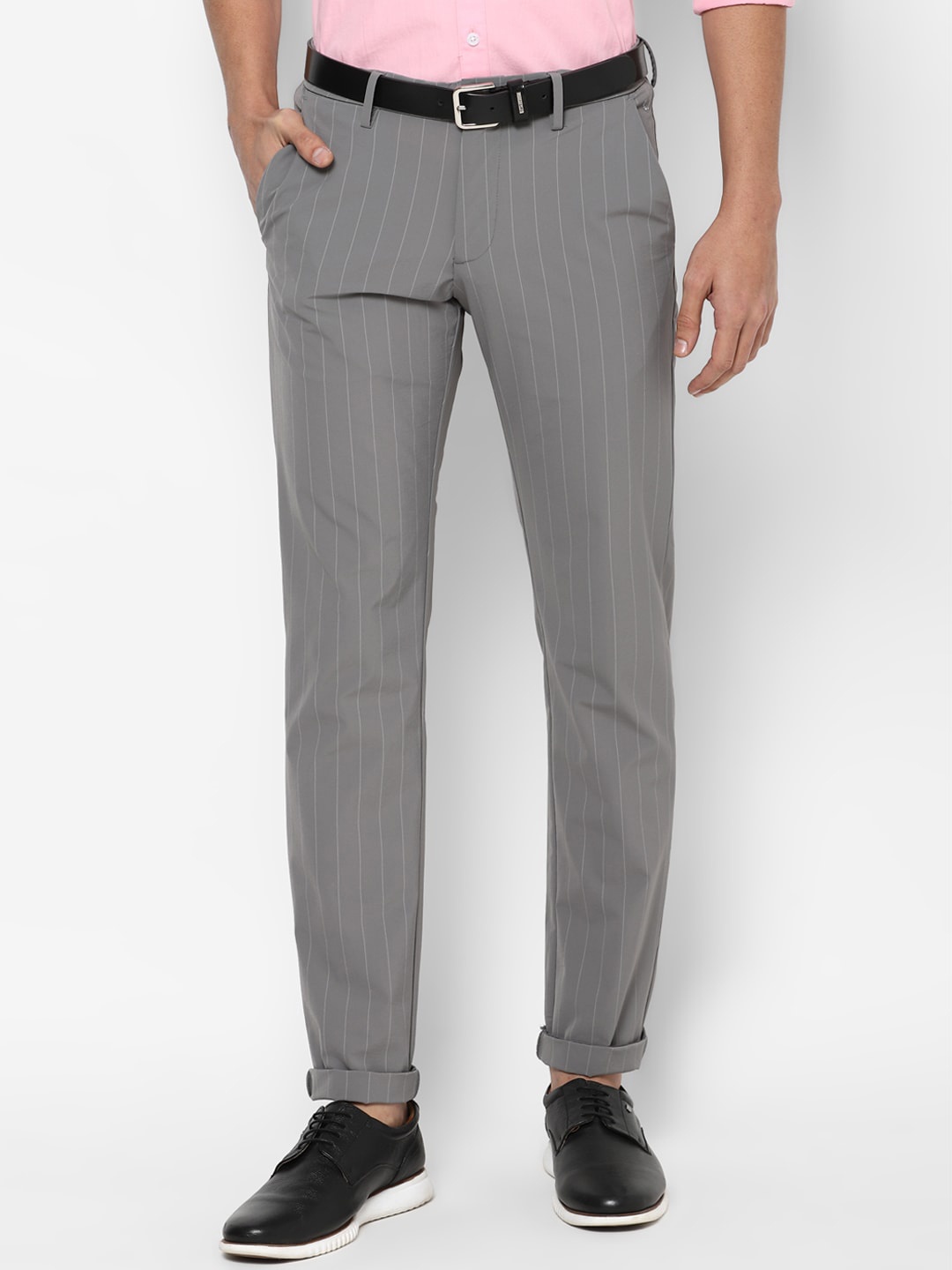 

Allen Solly Men Grey Striped Slim Fit Trousers