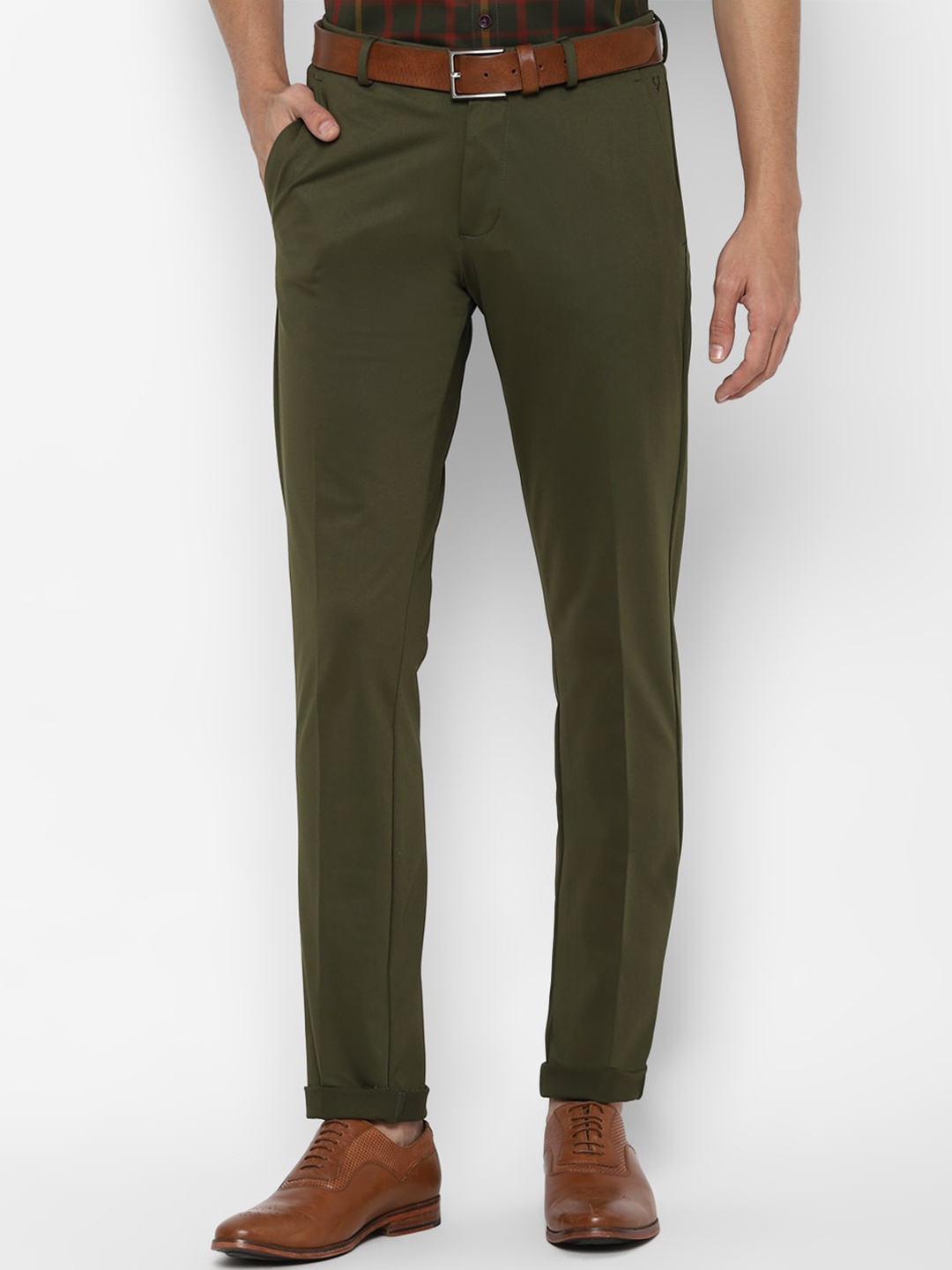 

Allen Solly Men Olive Green Slim Fit Trousers