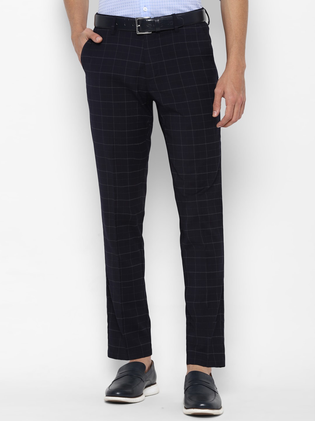 

Allen Solly Men Navy Blue Checked Slim Fit Trousers