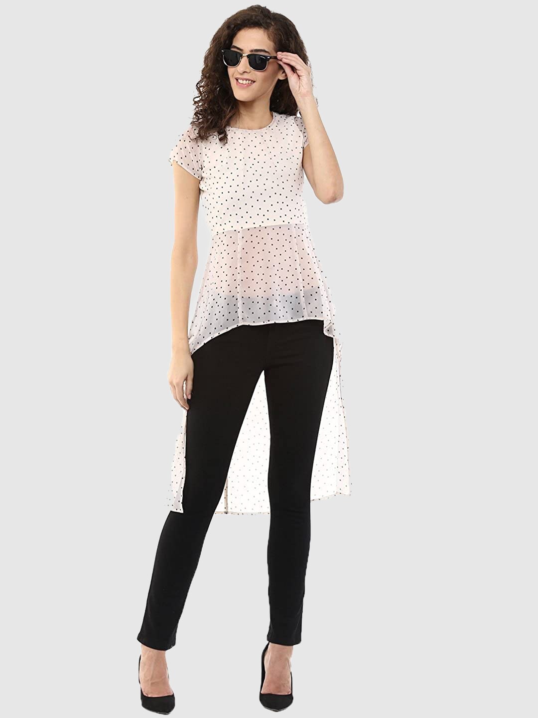 

Magnetic Designs Off White Printed Georgette High-Low Top
