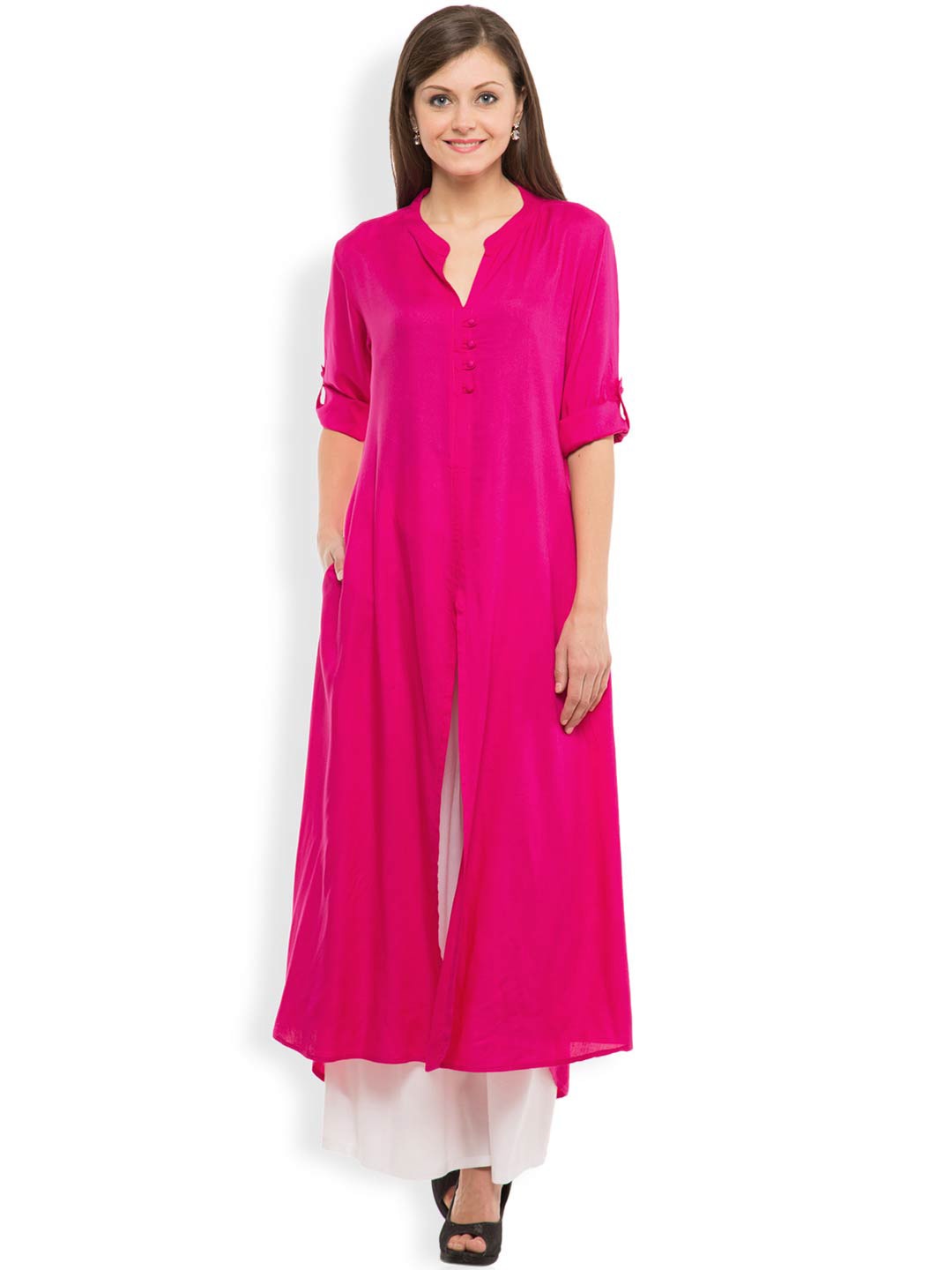 

Vishudh Women Pink Solid A-Line Kurta