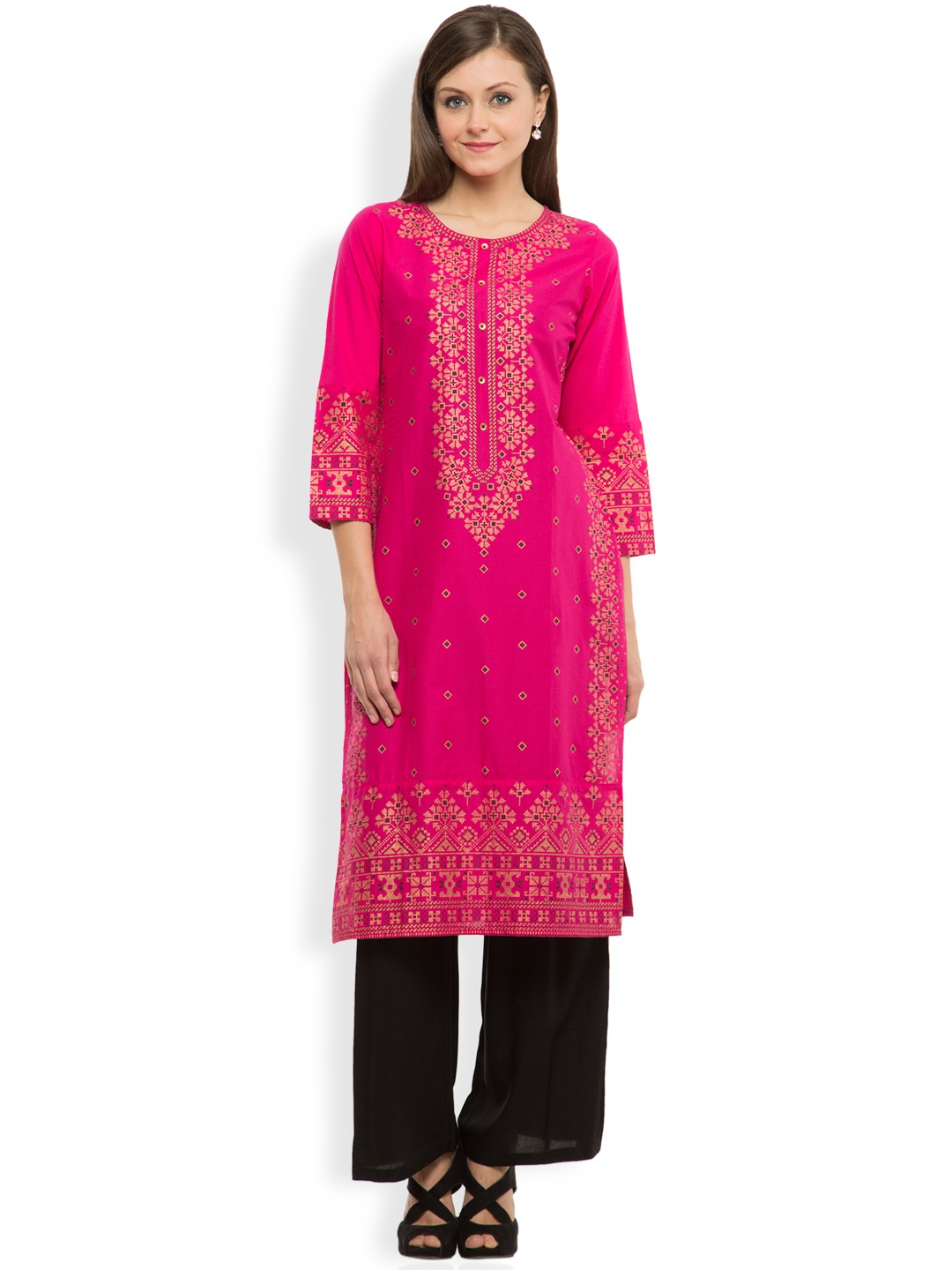 

Vishudh Women Pink Printed Straight Kurta