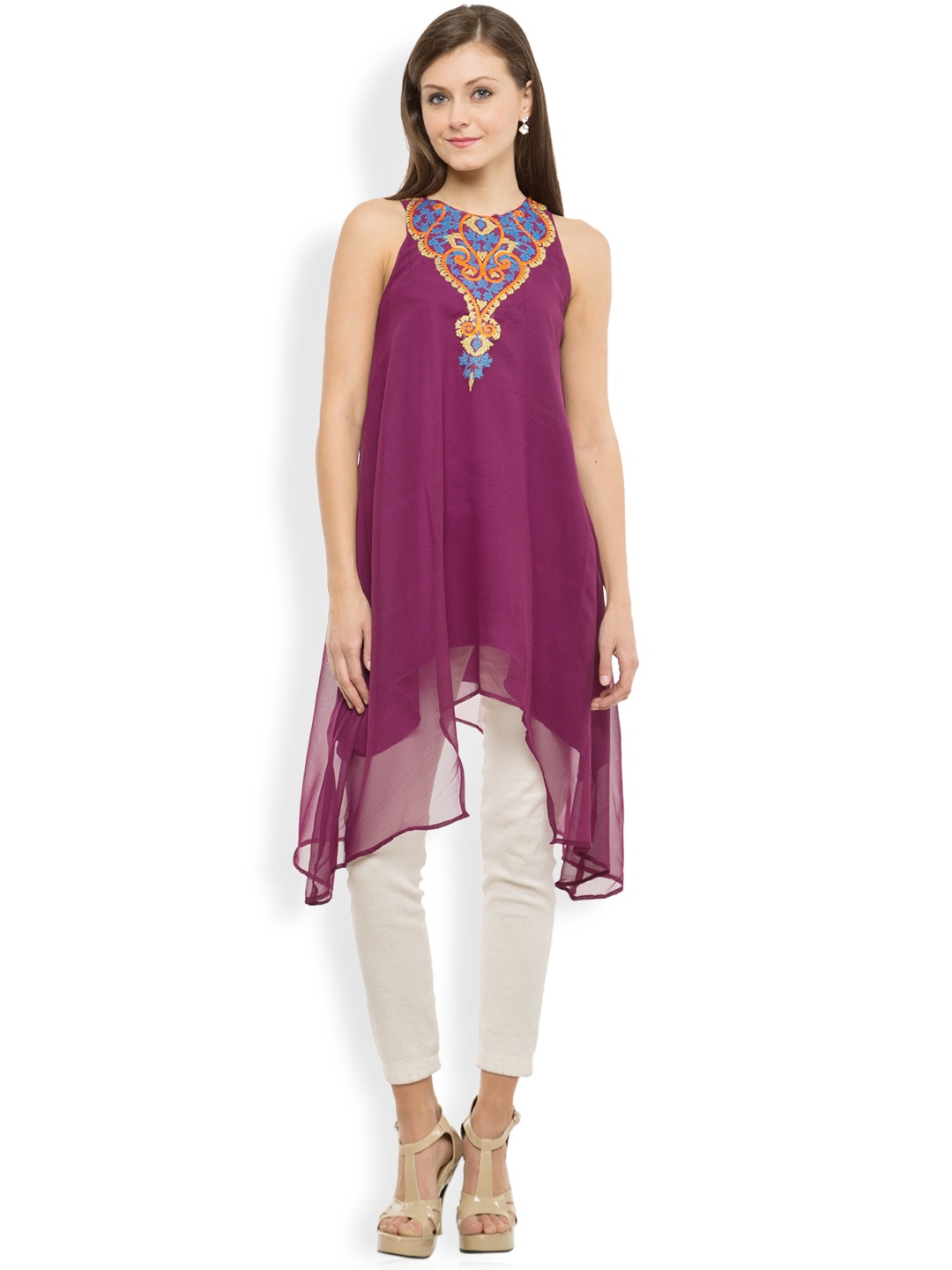 

Vishudh Women Purple Embroidered A-Line Kurta