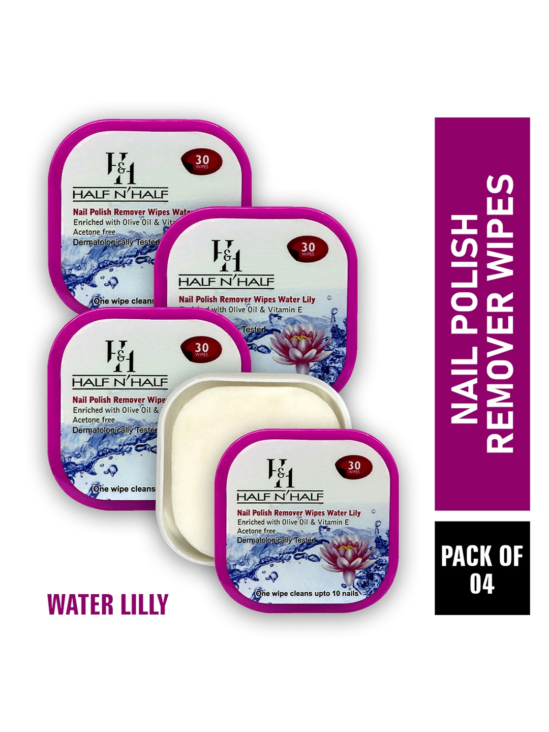 

Half N Half Pack of 4 Nail Polish Remover Wipes, Pink