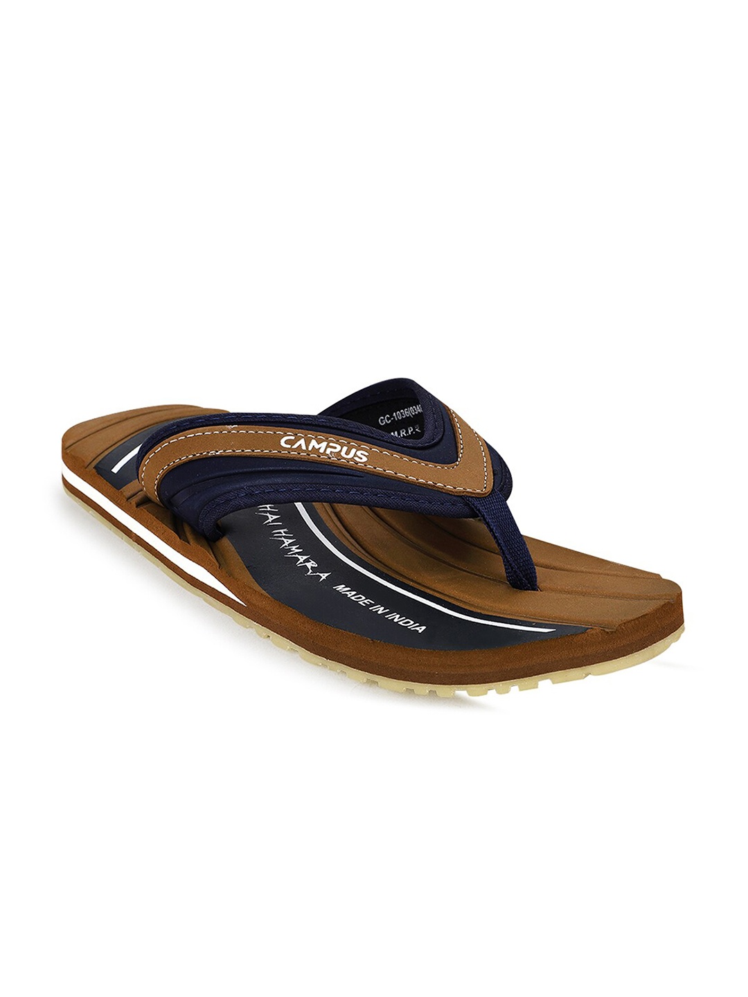 

Campus Men Tan & Navy Blue Printed Room Slippers