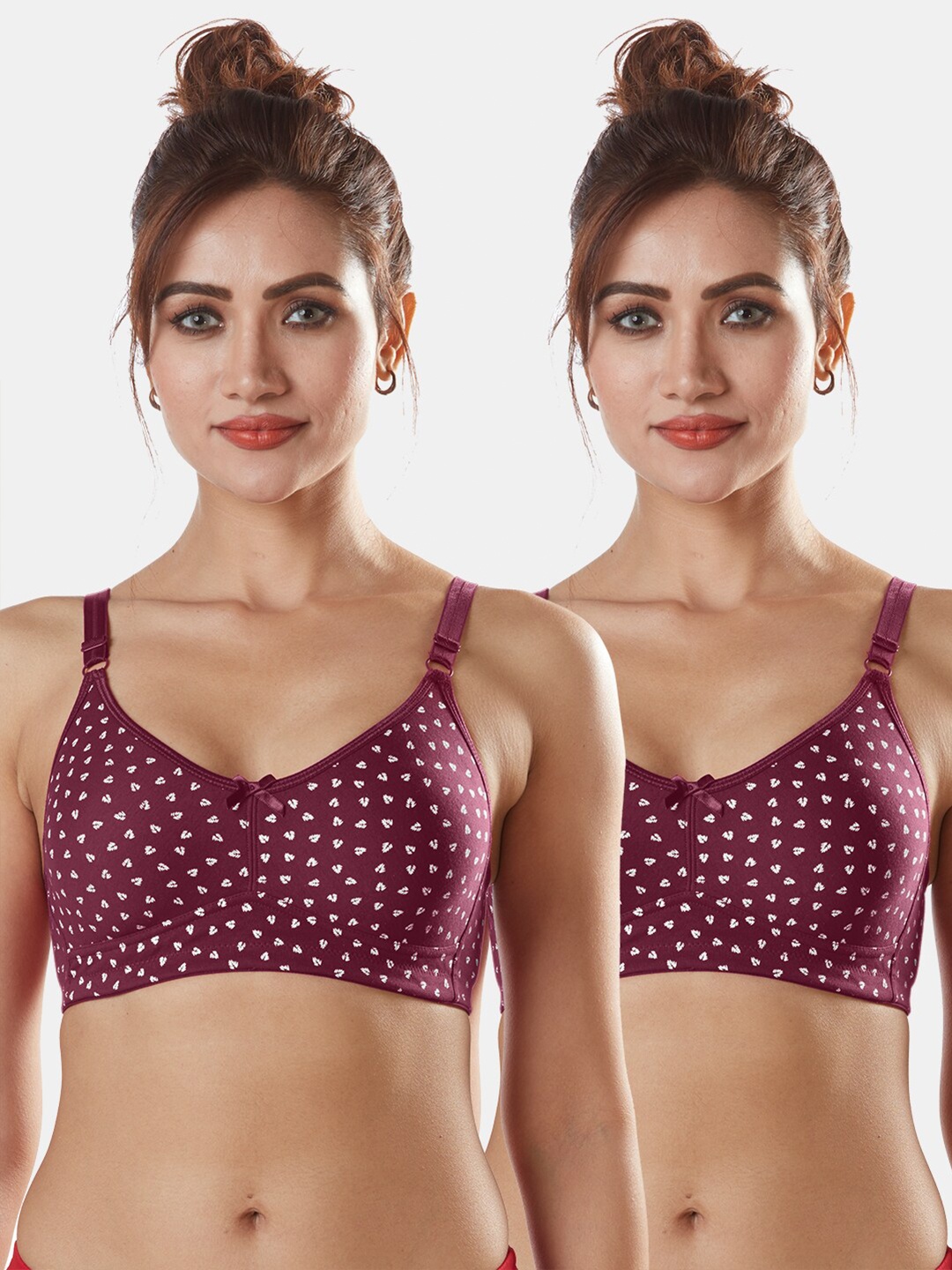 

Sonari Women Pack Of 2 Magenta Abstract Printed ALL Day Comfort Non-padded Seamless Bra