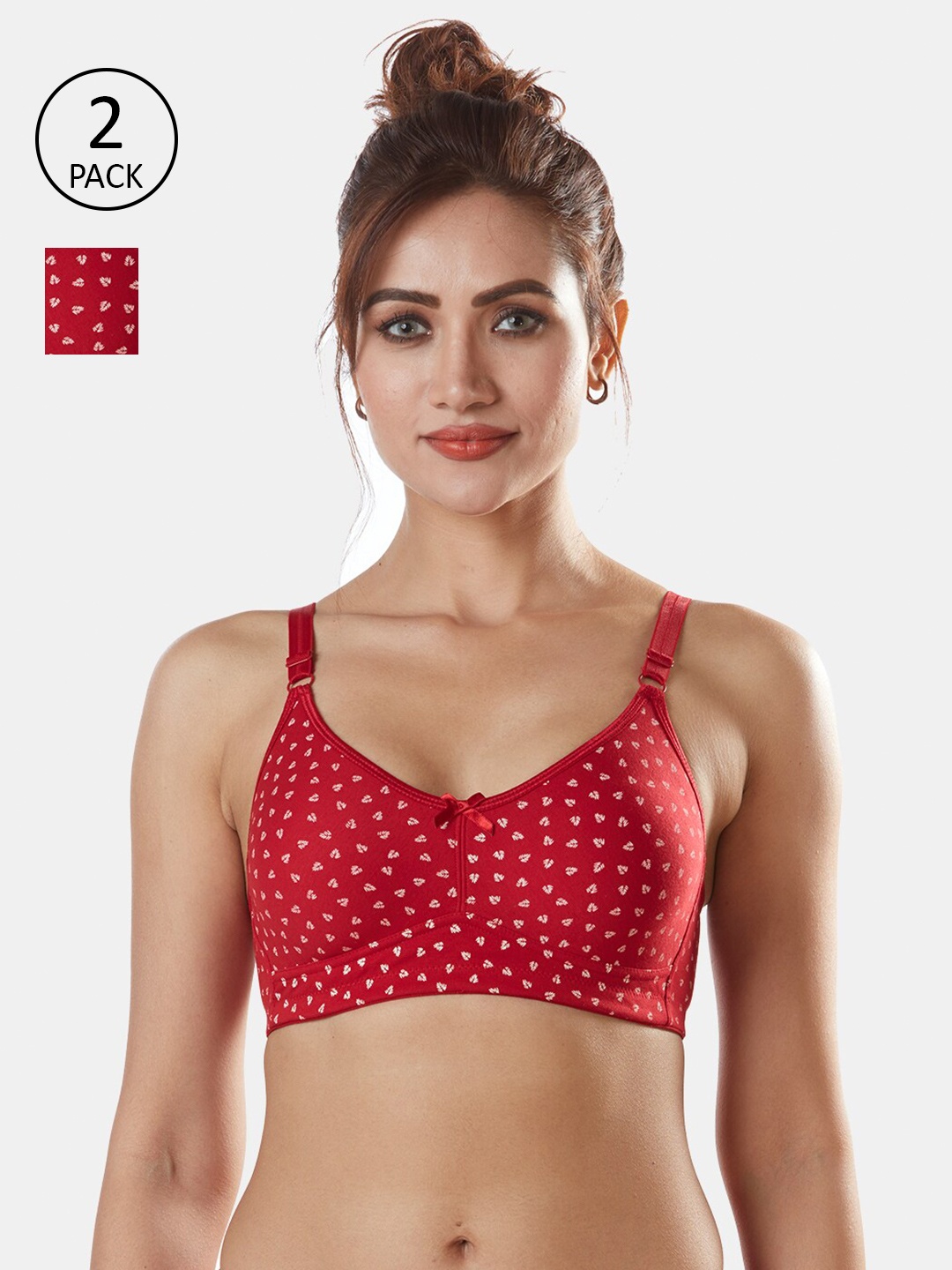 

Sonari Pack Of 2 Red Abstract Printed ALL Day Comfort Non-padded Seamless Bra