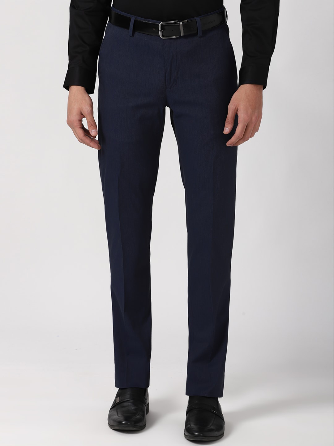 

Peter England Elite Men Navy Blue Textured Slim Fit Formal Trousers