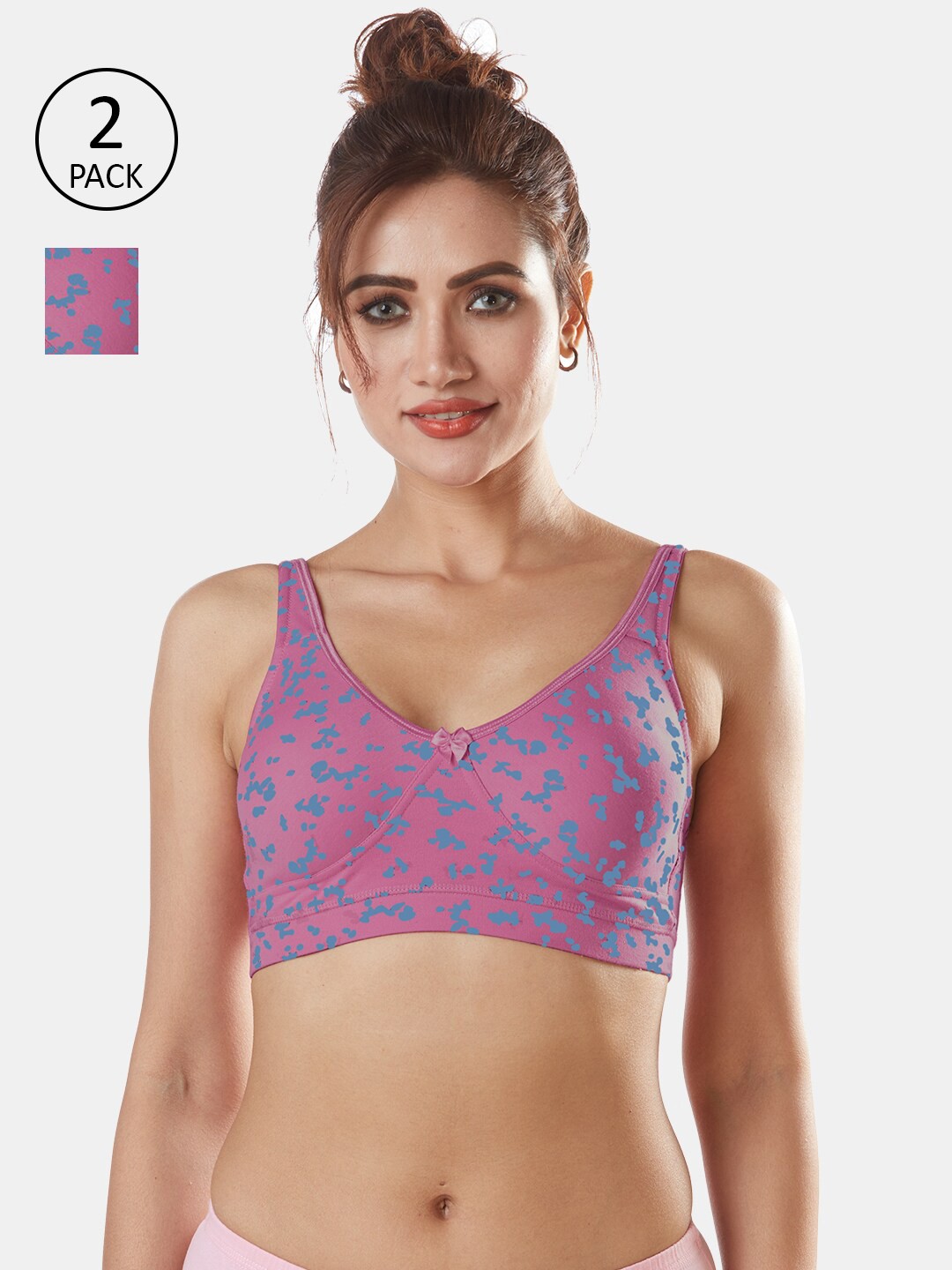 

Sonari Pack Of 2 Pink & Blue Abstract Bra richafushiafushia32C