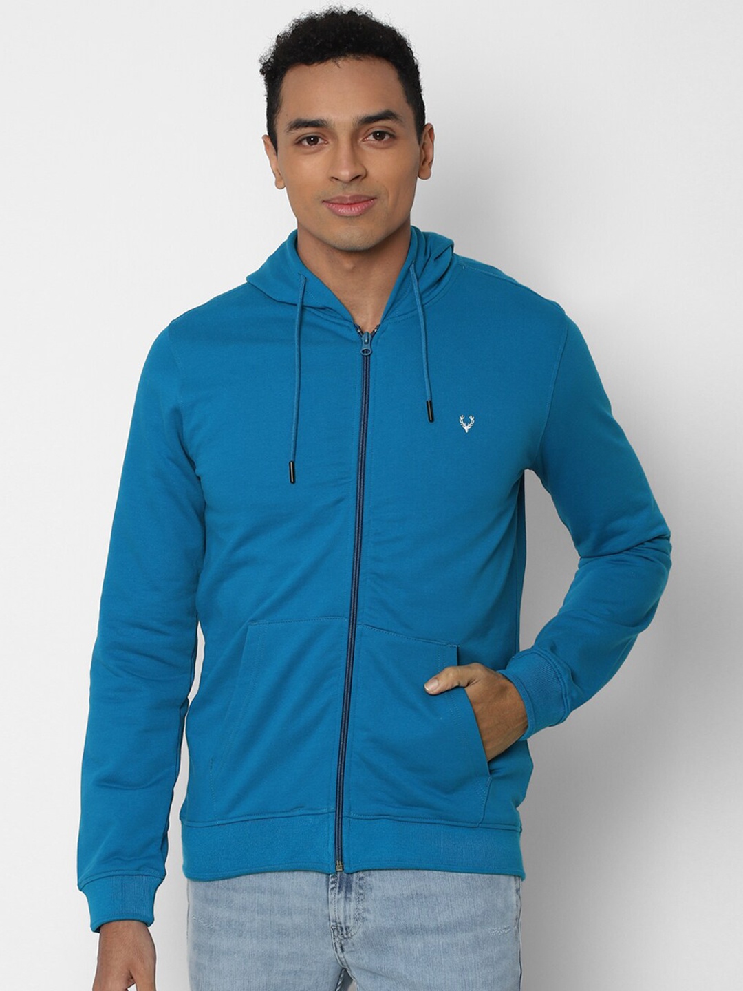 

Allen Solly Men Blue Hooded Front-Open Sweatshirt