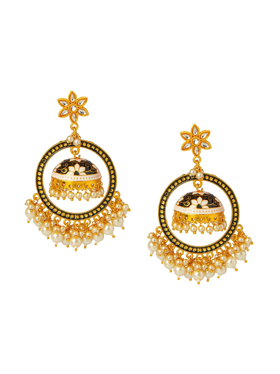 

Shining Jewel - By Shivansh Gold-Plated Black & White Dome Shaped Jhumkas