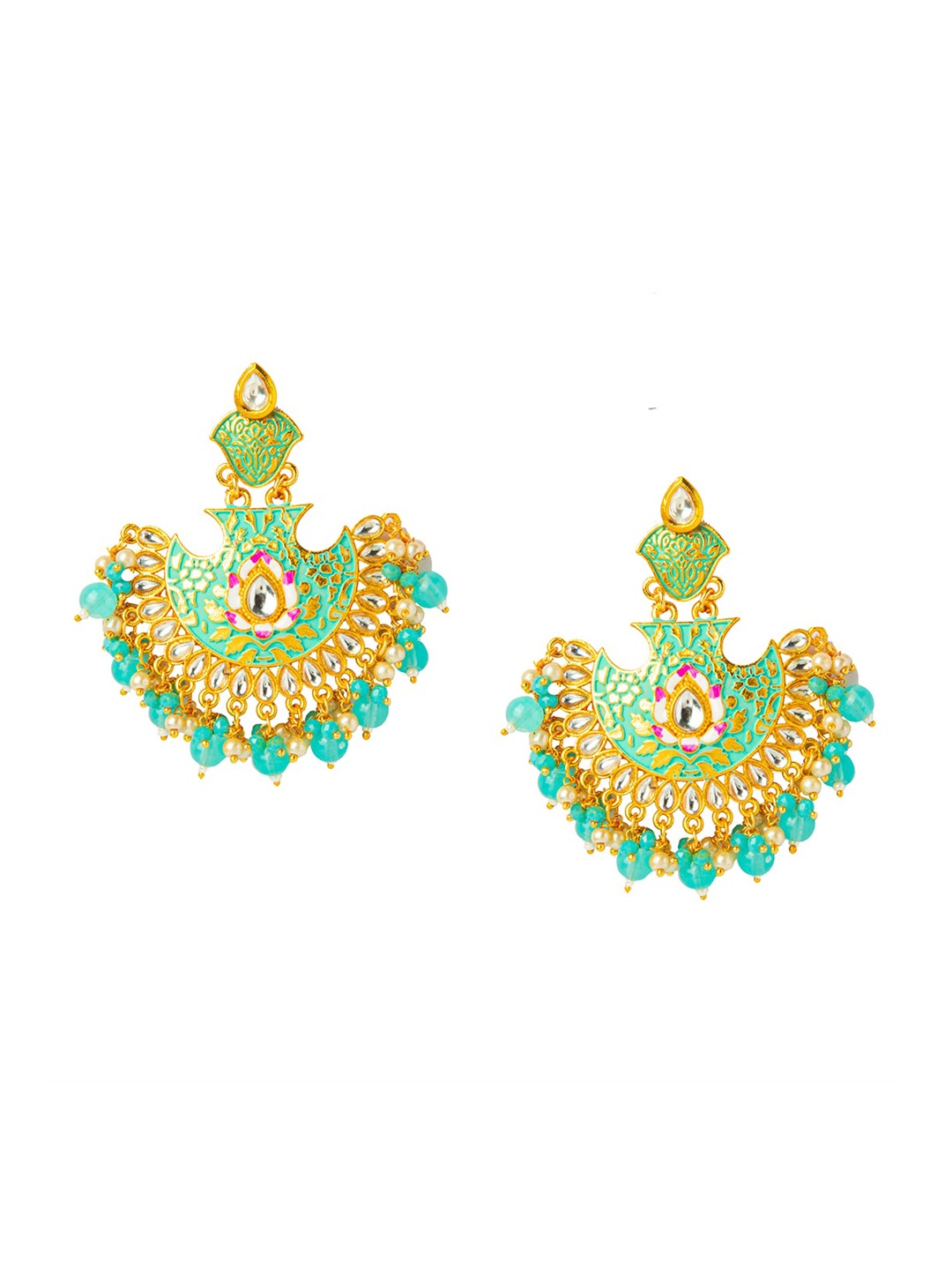 

Shining Jewel - By Shivansh Gold-Toned & Green Contemporary Drop Earrings