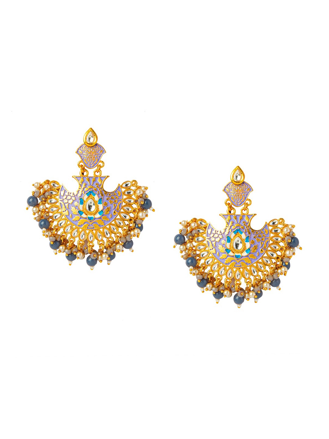 

Shining Jewel - By Shivansh Gold-Plated Purple & Blue Crescent Shaped Chandbalis