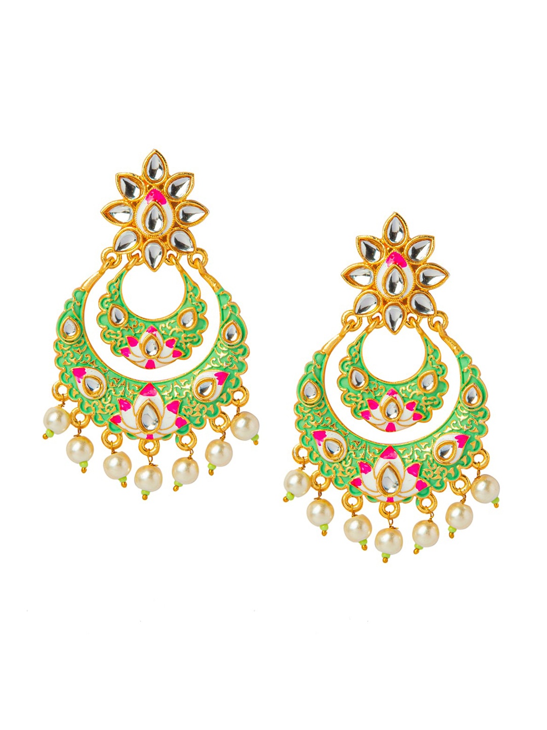 

Shining Jewel - By Shivansh Gold-Toned & Green Contemporary Chandbalis Earrings
