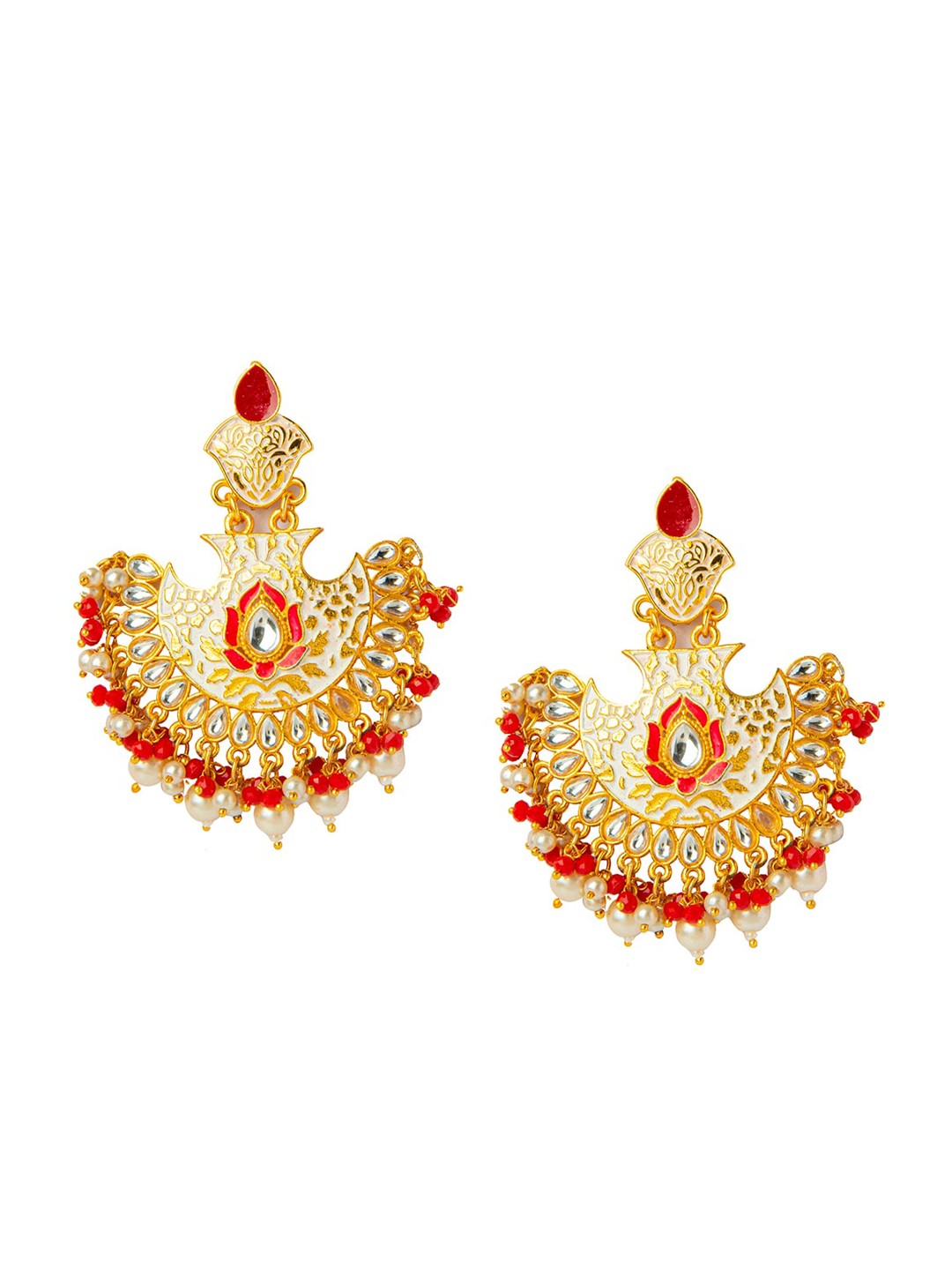 

Shining Jewel - By Shivansh Gold-Plated Red & White Contemporary Chandbalis