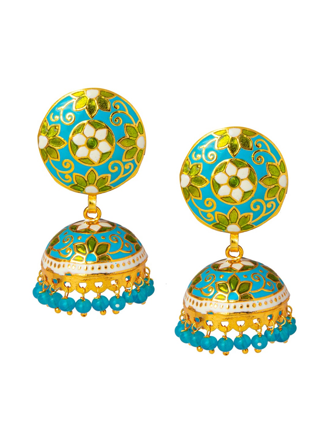 

Shining Jewel - By Shivansh Gold-Plated Blue & Green Dome Shaped Jhumkas