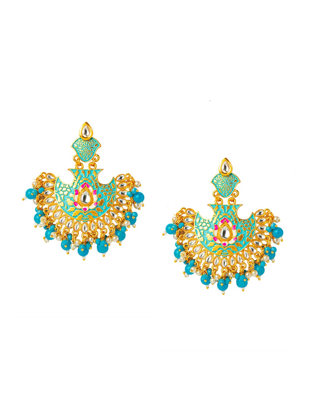 

Shining Jewel - By Shivansh Gold-Plated Sea Green & Blue Crescent Shaped Chandbalis