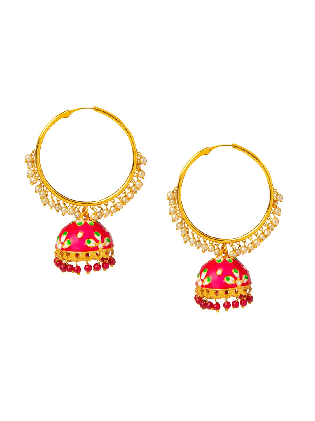 

Shining Jewel - By Shivansh Gold-Plated Pink & White Dome Shaped Jhumkas