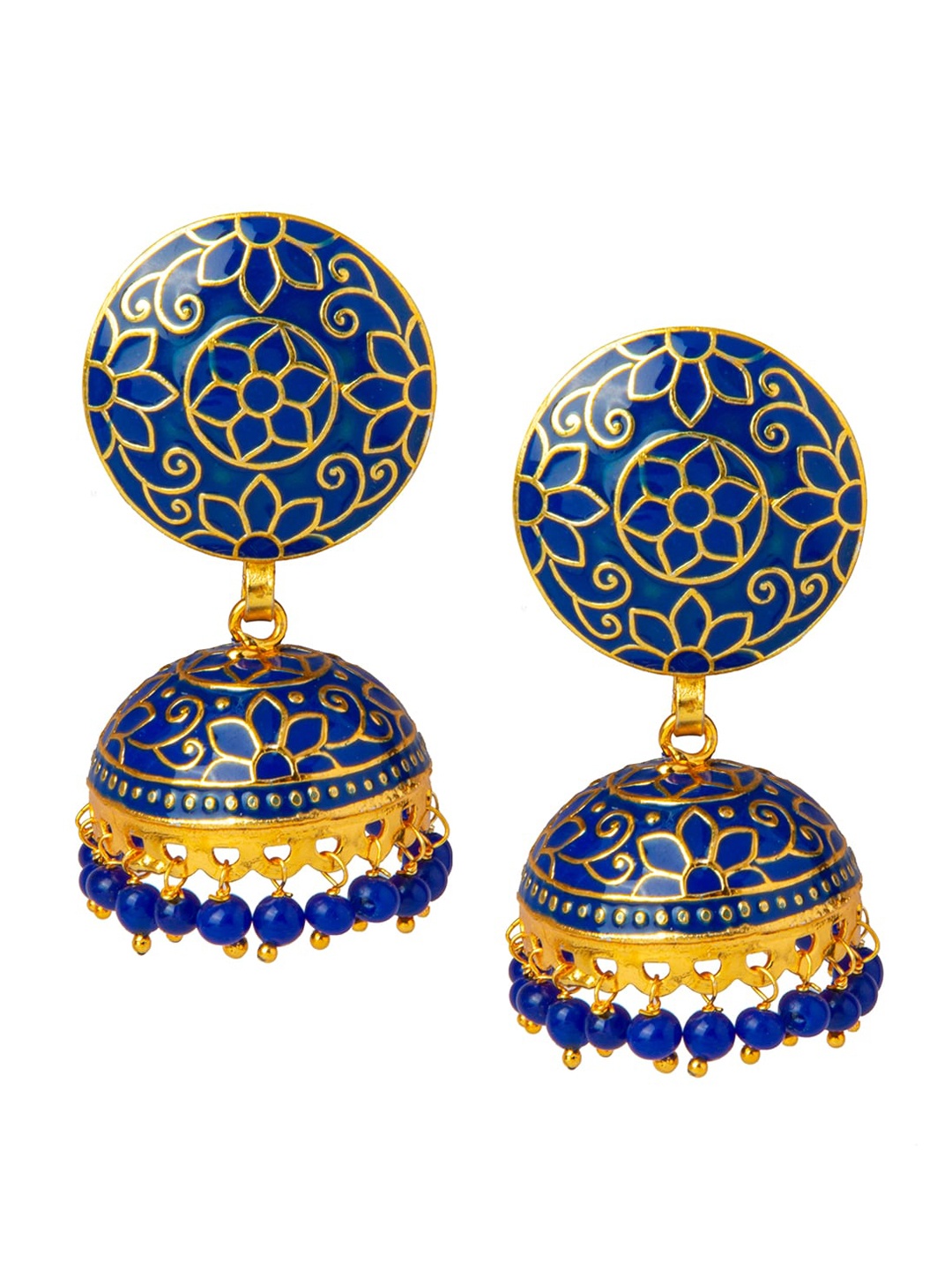 

Shining Jewel - By Shivansh Gold-Plated & Blue Dome Shaped Jhumkas Earrings