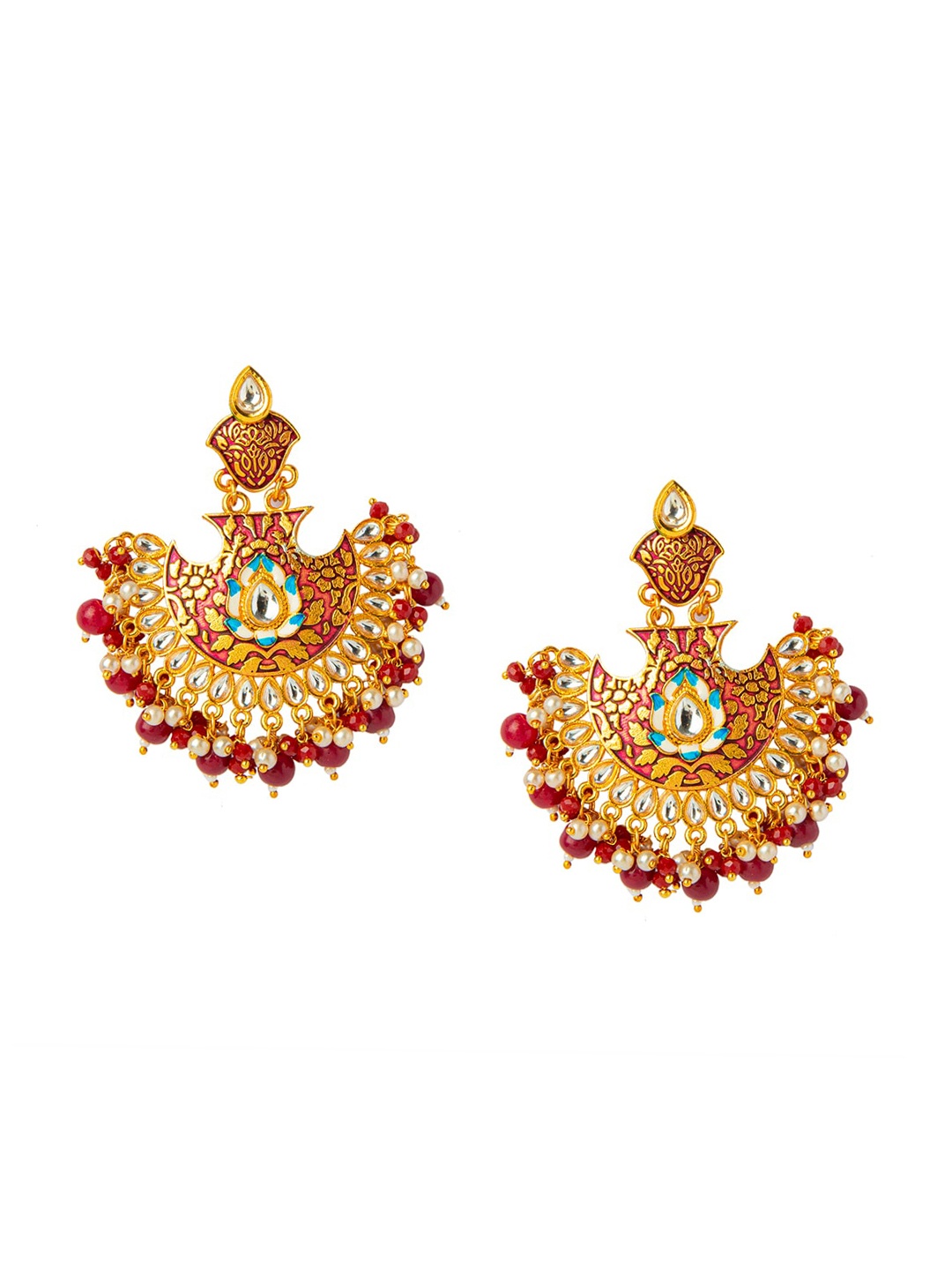 

Shining Jewel - By Shivansh Gold-Toned & Red Contemporary Drop Earrings