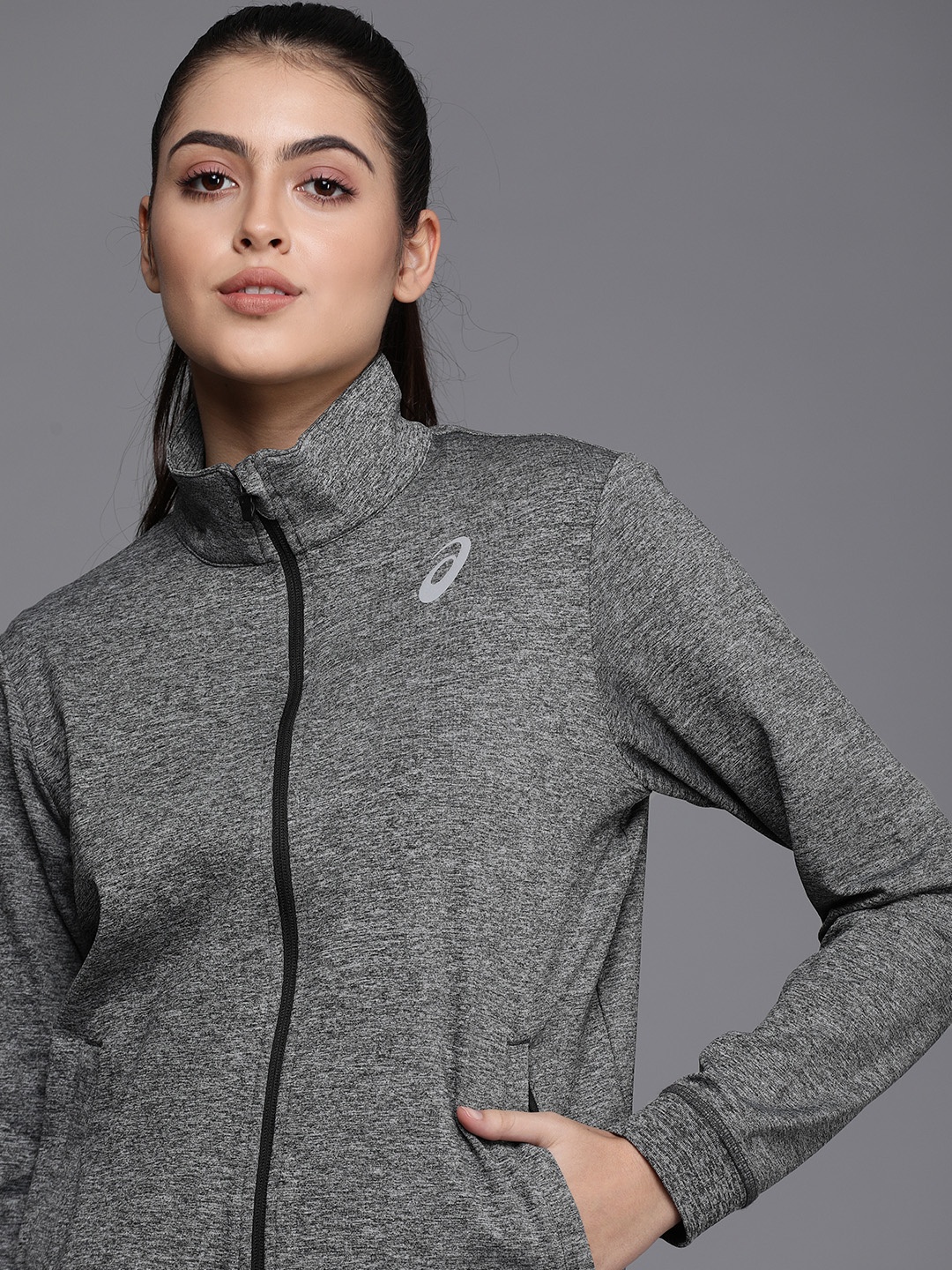 

ASICS Women Grey Solid Heather Sporty Running Jacket