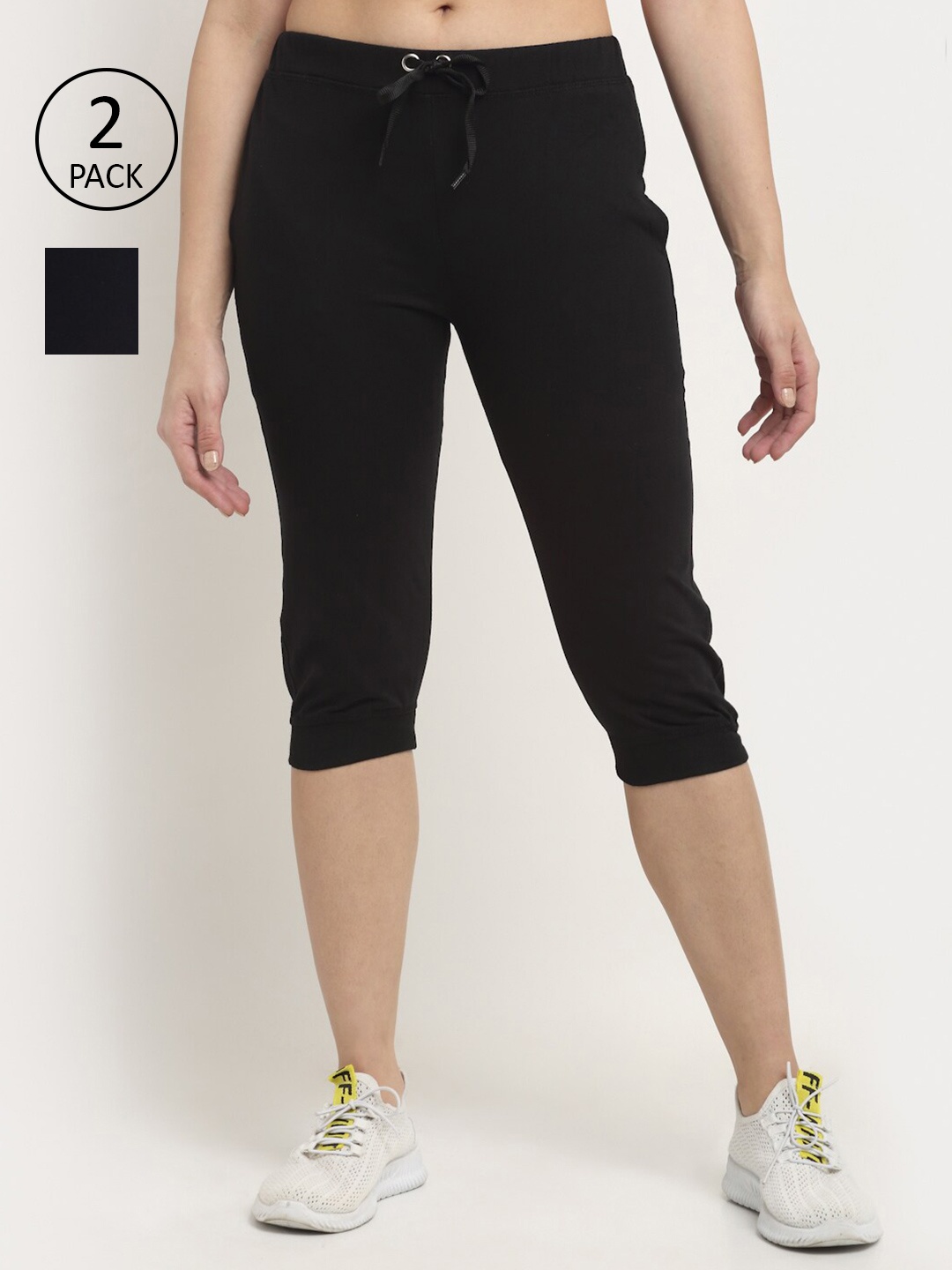 

VIMAL JONNEY Women Pack of 2 Black & Navy Blue Capris