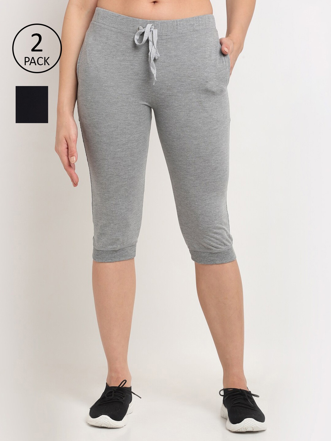 

VIMAL JONNEY Women Pack Of 2 Grey & Black Capris