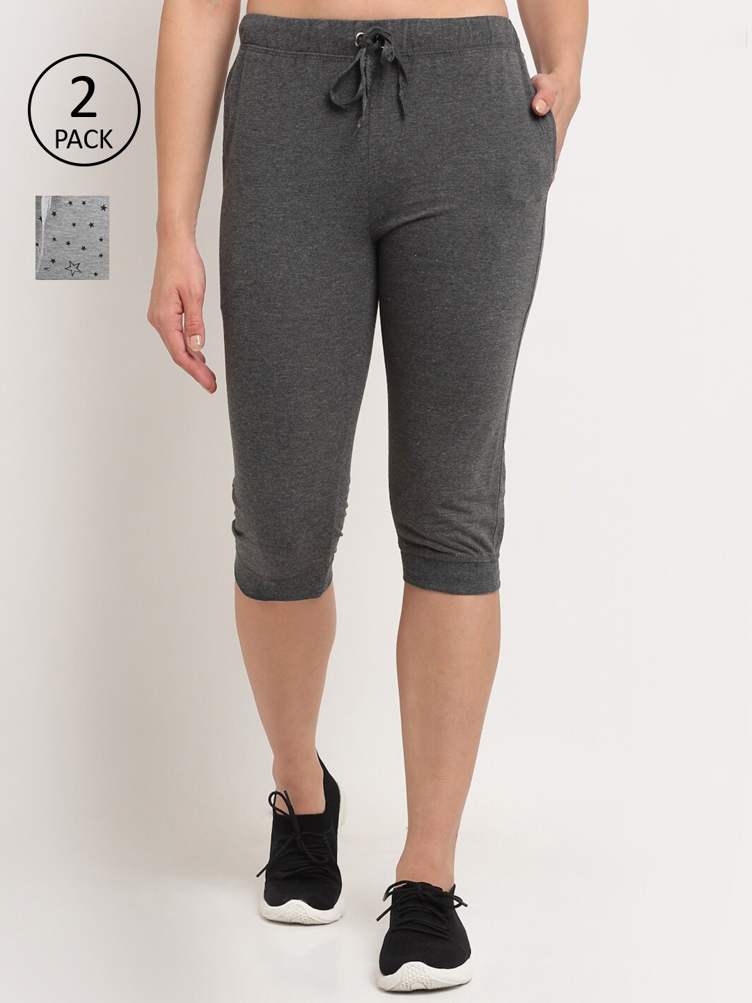 

VIMAL JONNEY Women Pack of 2 Grey & Charcoal Grey Capris