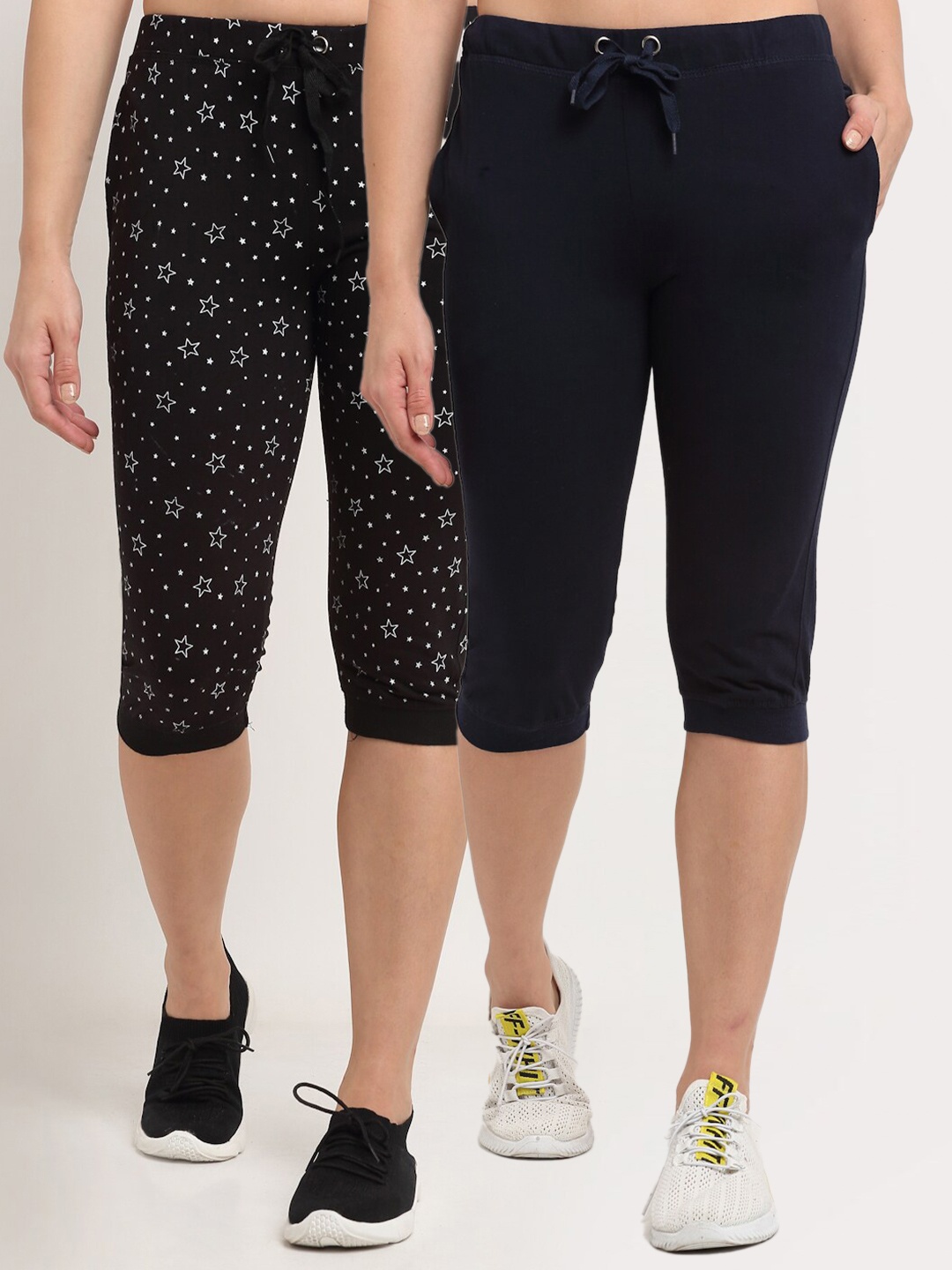 

VIMAL JONNEY Women Pack of 2 Navy Blue & Black Capris