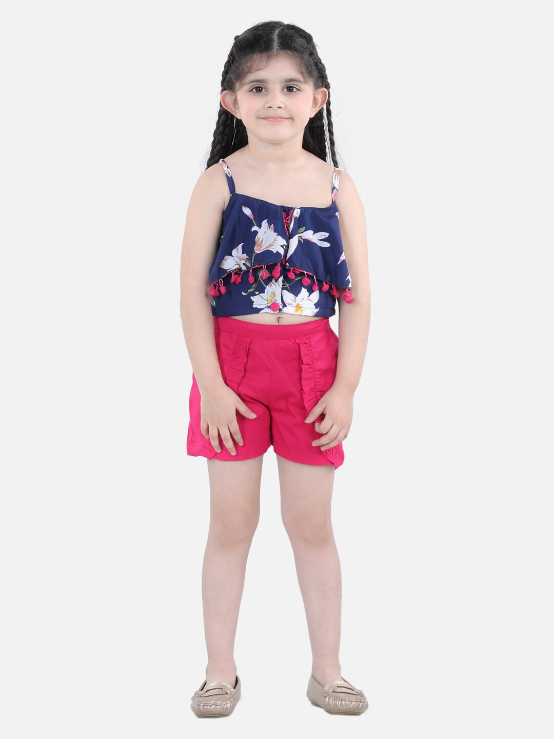 

Cutiekins Girls Navy Blue & Pink Floral Printed Coordinate Set