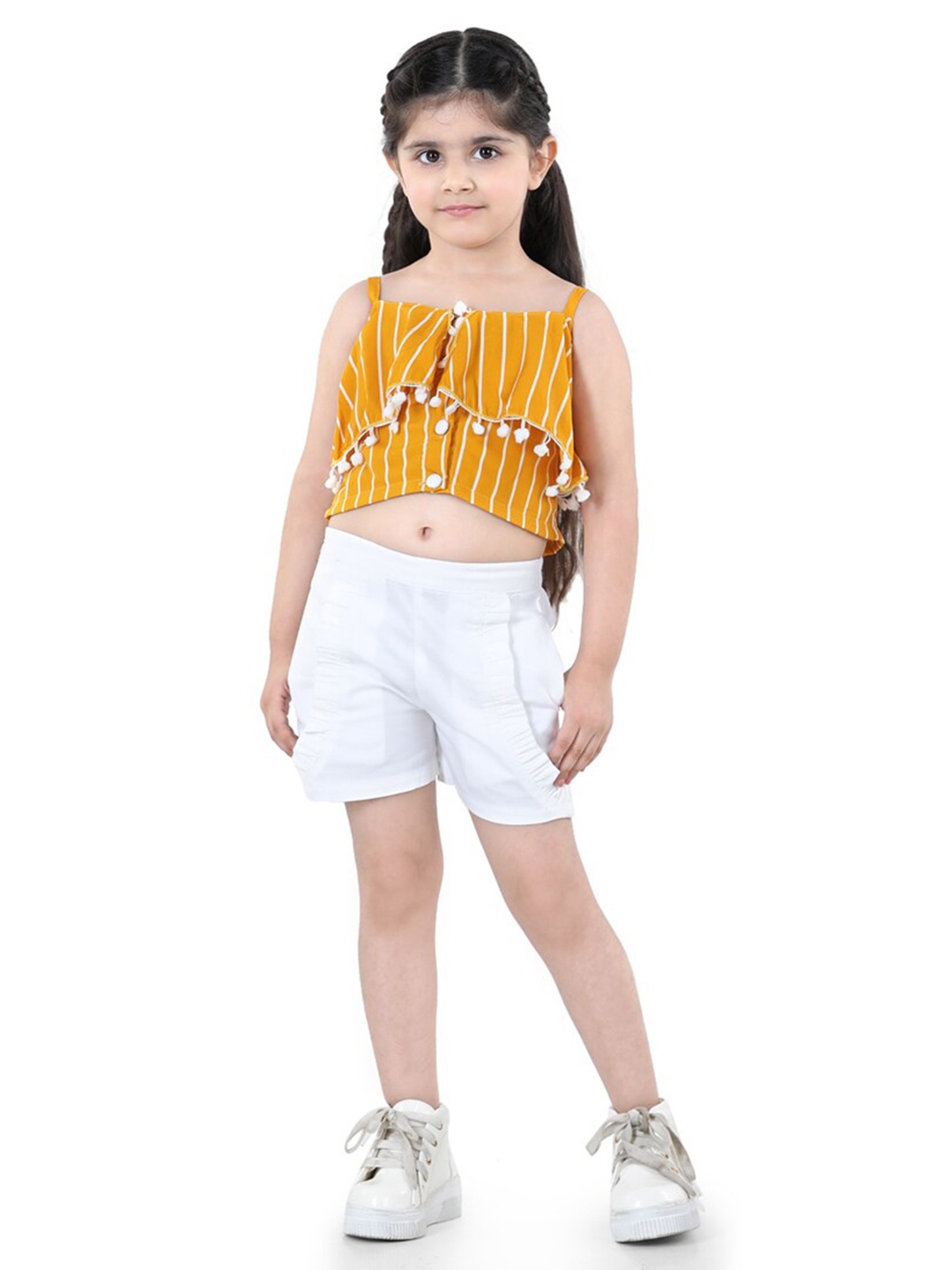 

Cutiekins Girls Mustard & White Striped Coordinate Set