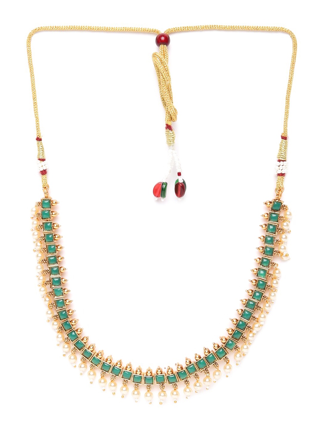 

GRIIHAM Gold-Plated Green AD-Studded Jewellery Set
