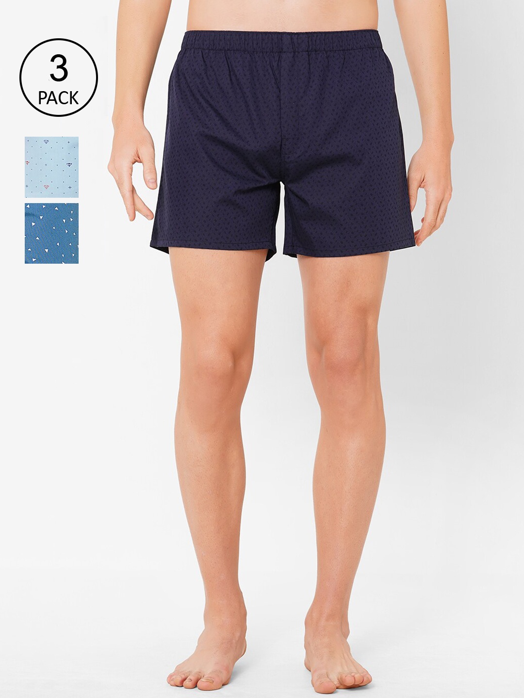 

FiTZ Men Pack of 3 Pure Cotton Boxers 1037EBU_1042EBW_1049ESB, Blue