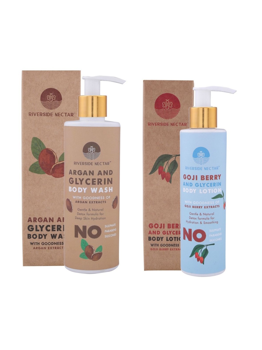 

Riverside Nectar Set of 2 Argan Body Wash & Goji Berry Body Lotion 450ml, Brown