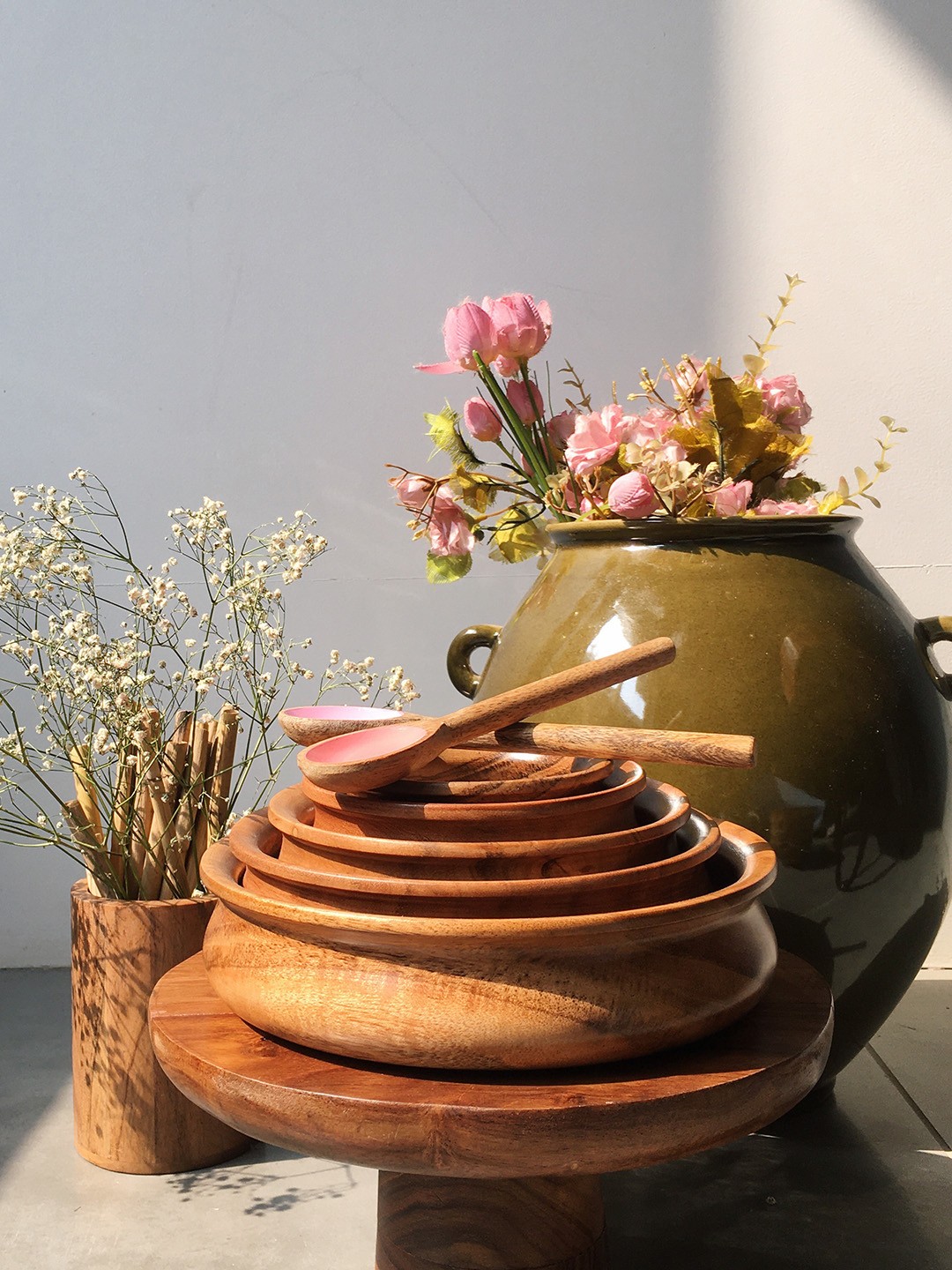 

NURTURE INDIA Set Of 5 Brown Wooden Serving Bowl