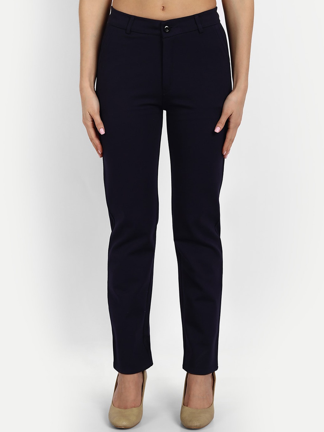 

BROADSTAR Women Navy Blue Straight Fit High-Rise Chinos Trousers