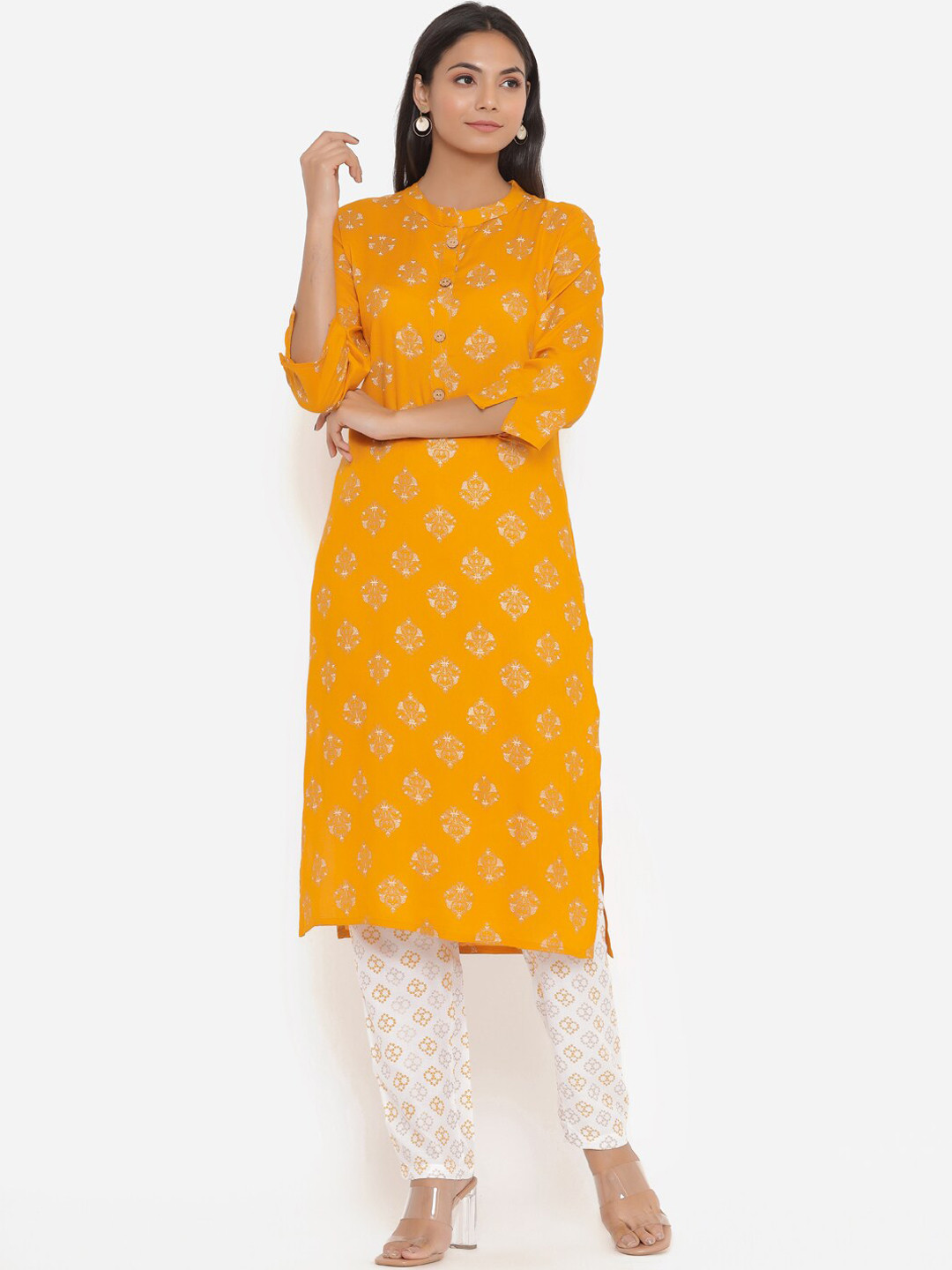 

PK Fashions Women Yellow Floral Printed Kurta with Trousers