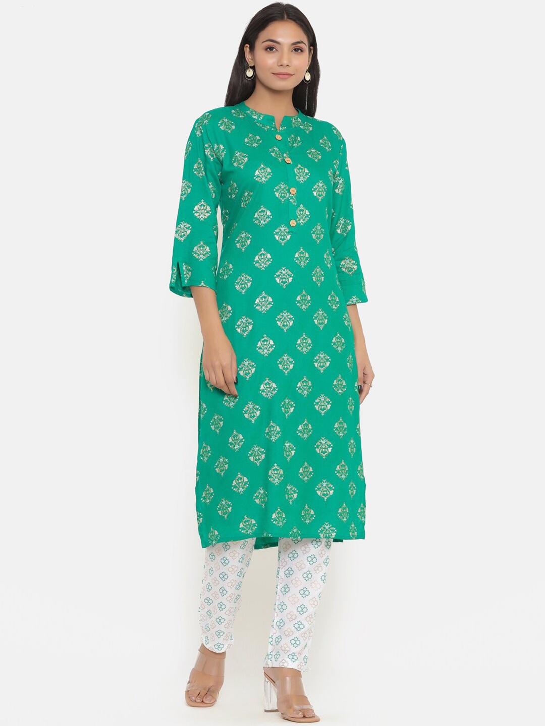 

PK Fashions Women Green Floral Printed Kurta with Trousers