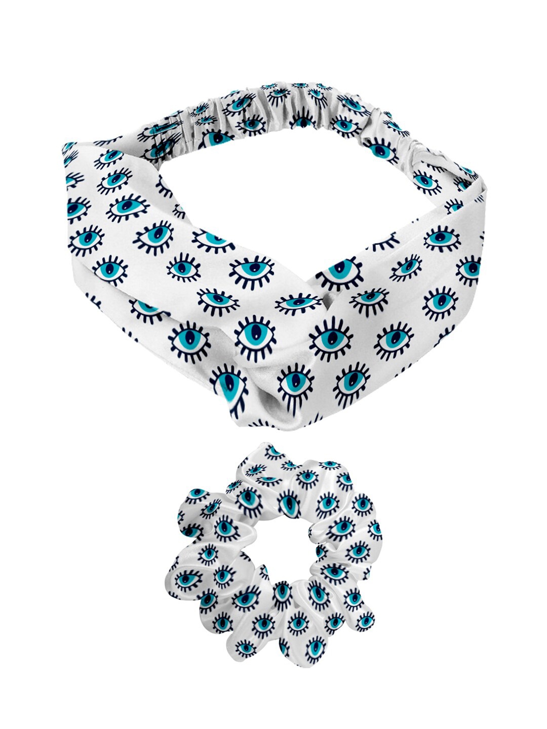 

Ferosh Women Blue & White Printed Hairband & Scrunchie