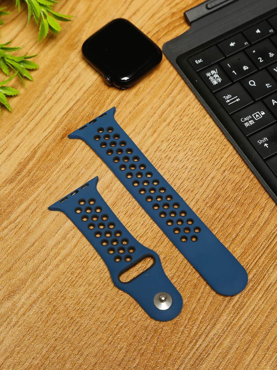 

MUTAQINOTI Navy Blue Patterned 44mm Silicon Watch Straps