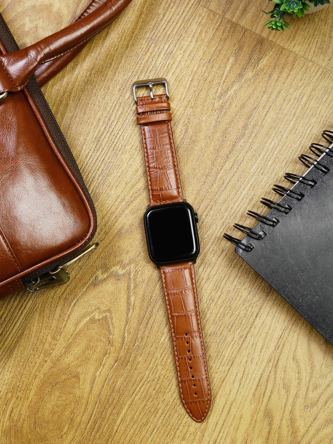 

MUTAQINOTI Brown Leather Strap For Apple Watch Band