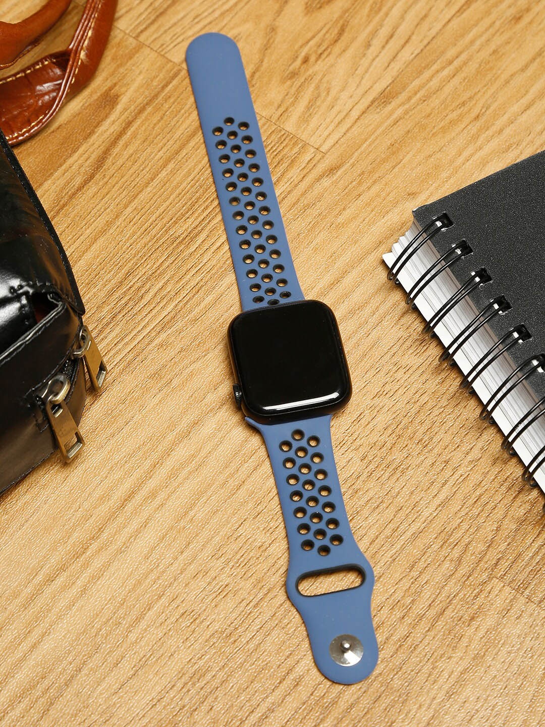 

MUTAQINOTI Blue & Black Patterned 40 mm Silicon Watch Straps
