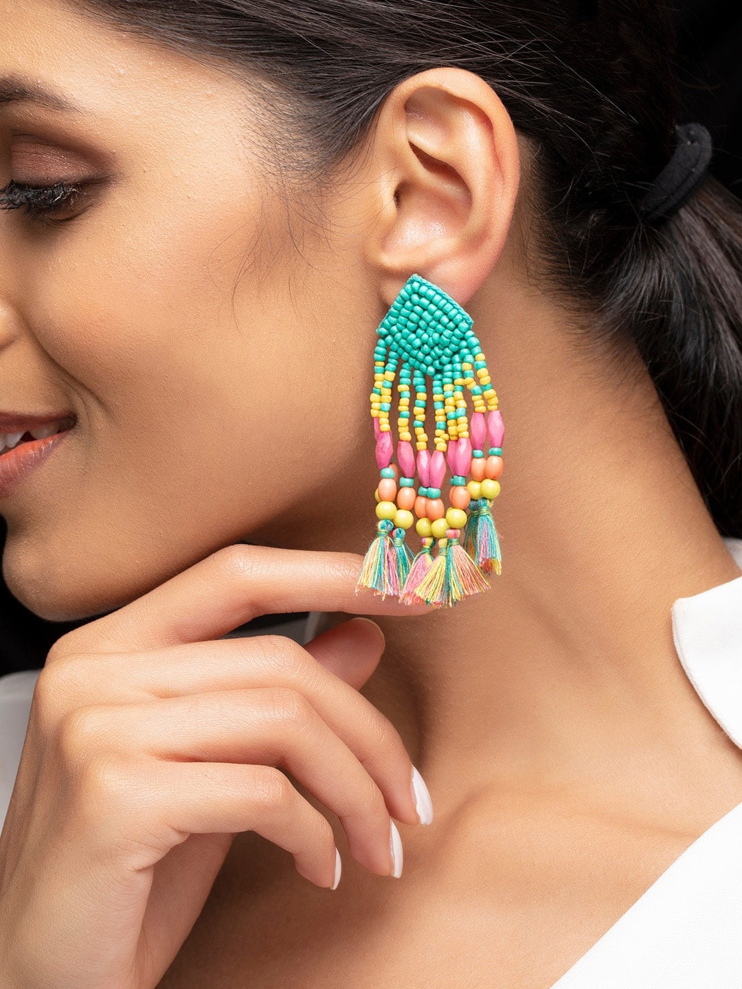 

Rubans Voguish Beaded Drop Earrings, Multi