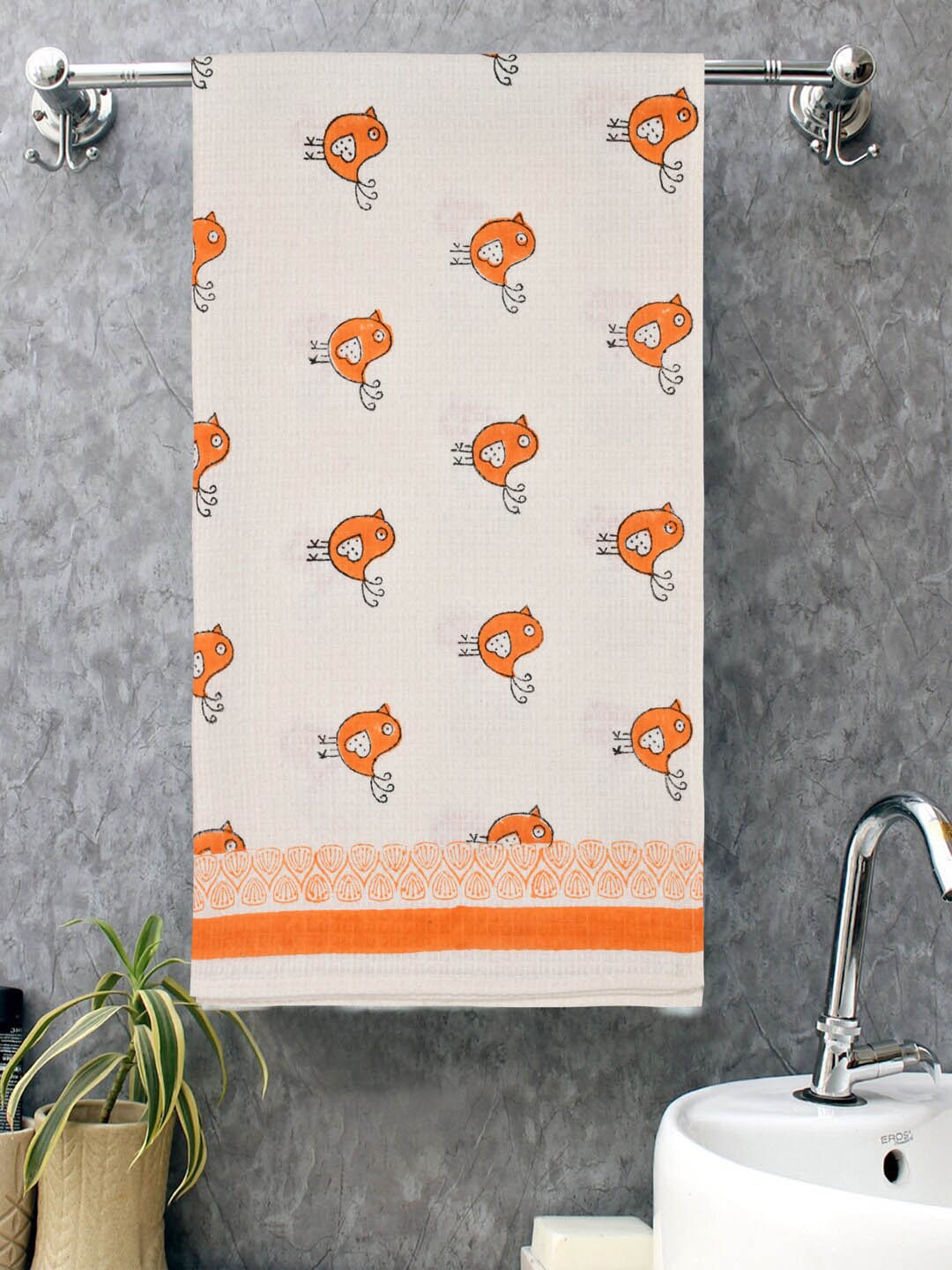 

Gulaab Jaipur Kids White & Orange Printed 400 GSM Organic Cotton Hand Towels