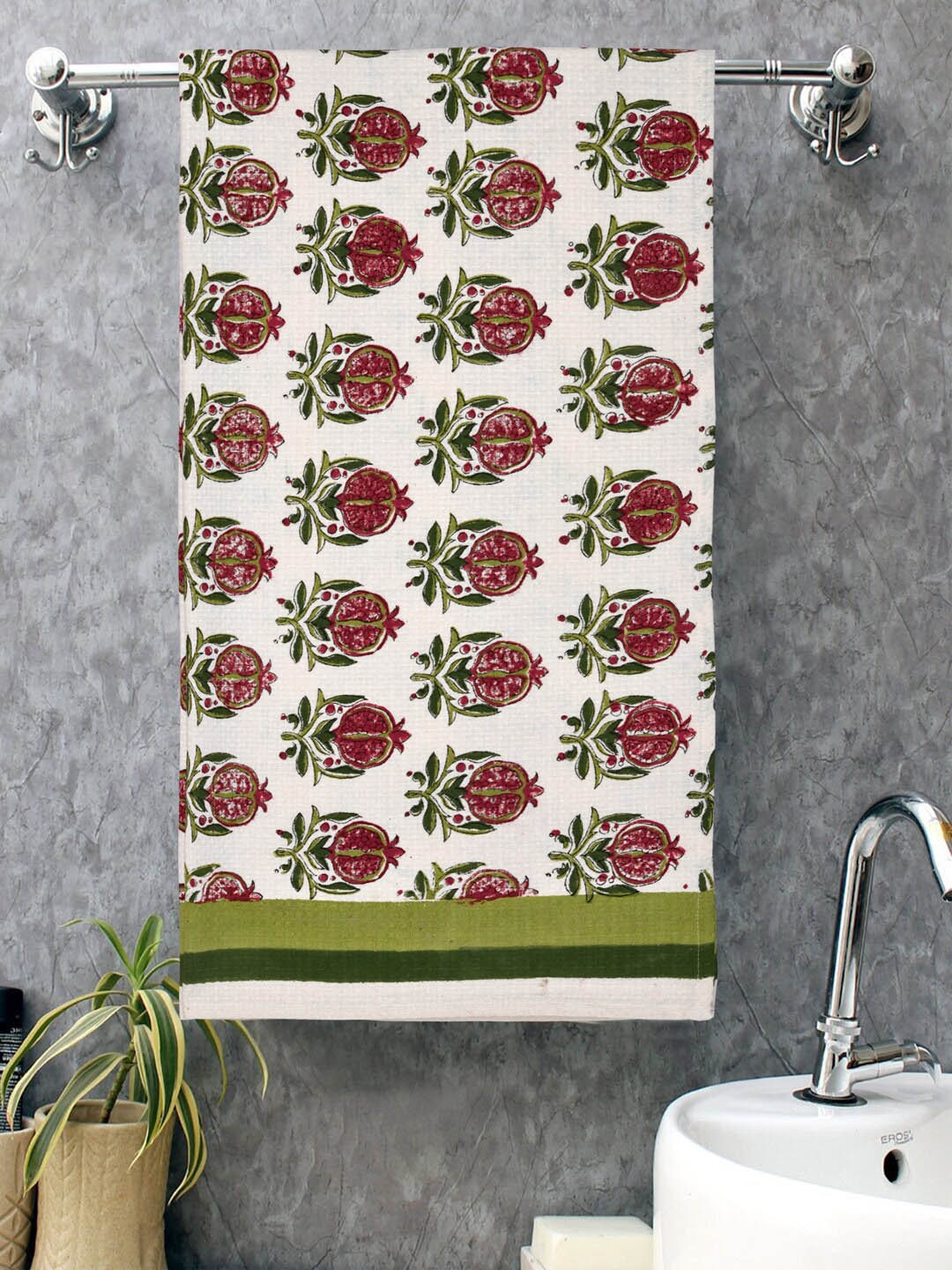 

Gulaab Jaipur White & Maroon Printed 400 GSM Organic Cotton Bath Towel