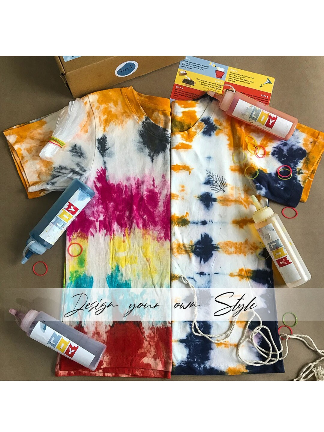 

luyk Kids Navy Blue & Red Tie & Dye Pure Cotton DIY T-Shirt Kit