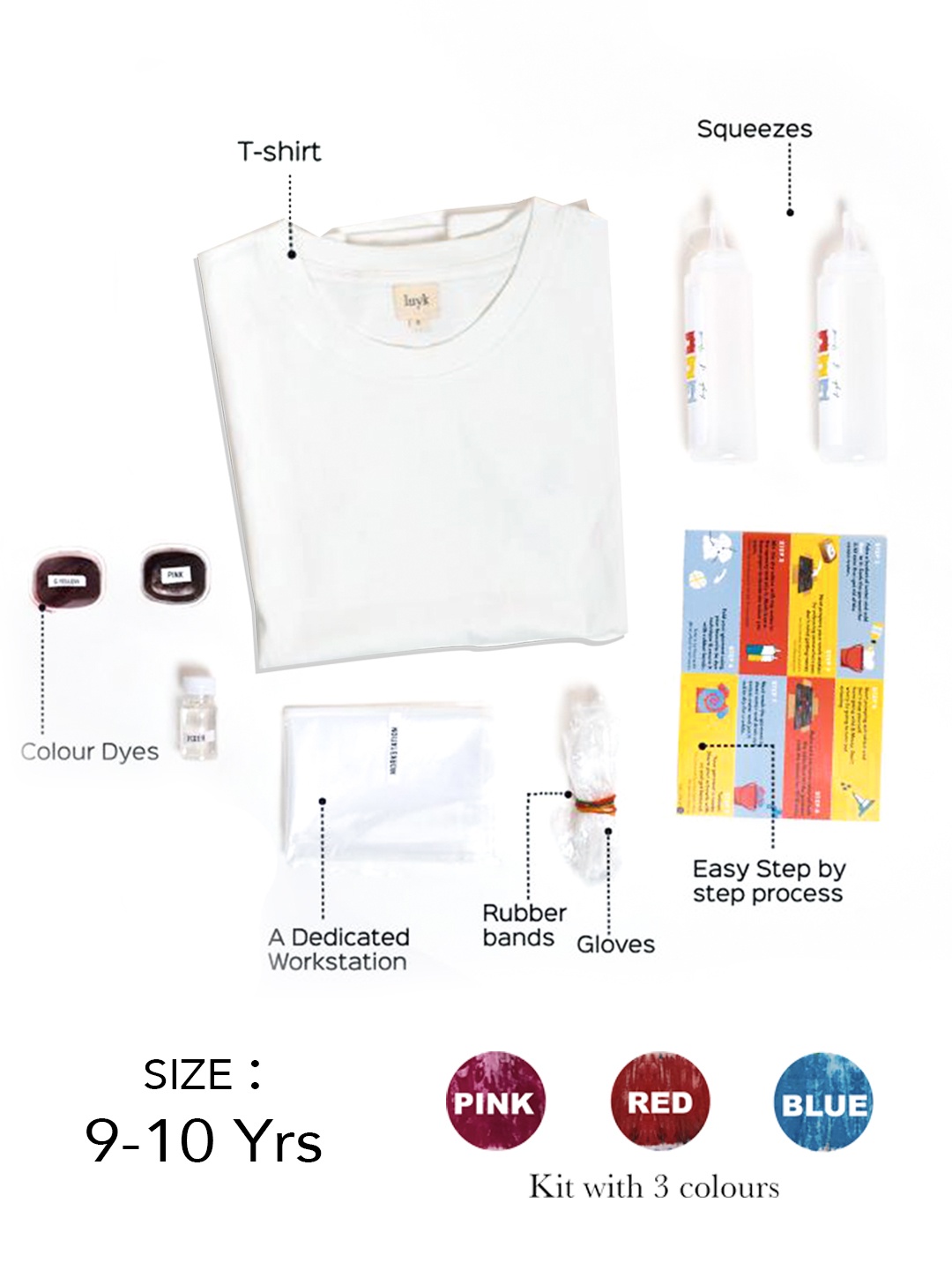 

luyk Kids Pink, Blue & Red Tie & Dye DIY T-Shirt Kit