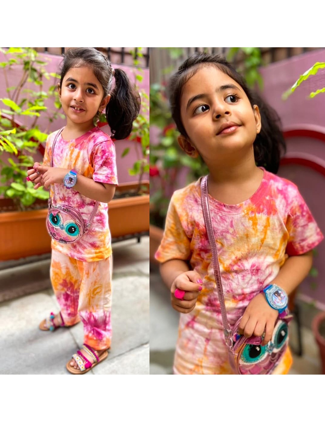 

luyk Kids Pink & Red Tie & Dye Pure Cotton DIY Night Suit Set